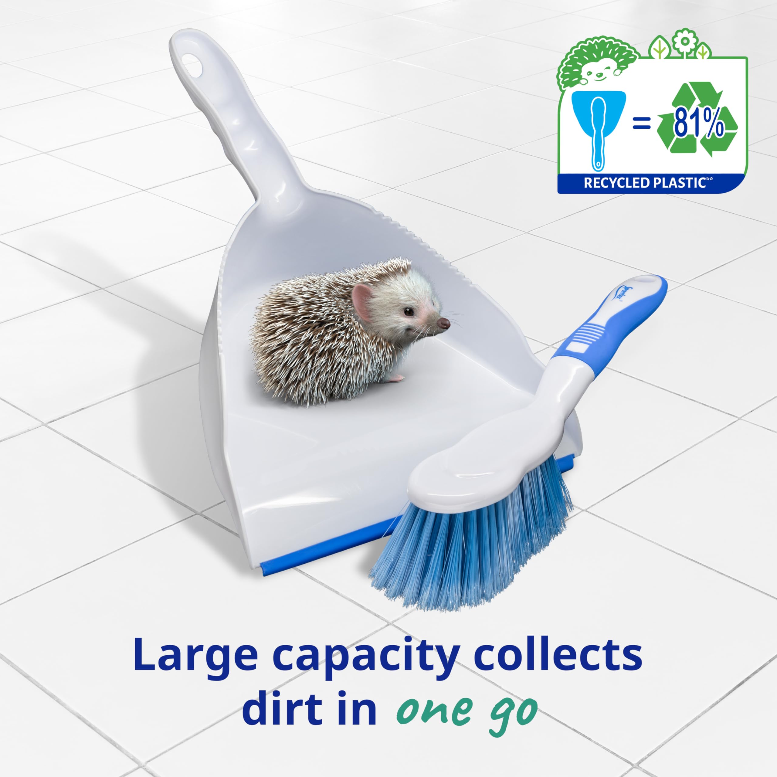 Spontex Dustpan and Brush Set - Large Capacity Dustpan with Rubber Lip | Durable Bristles | White 3