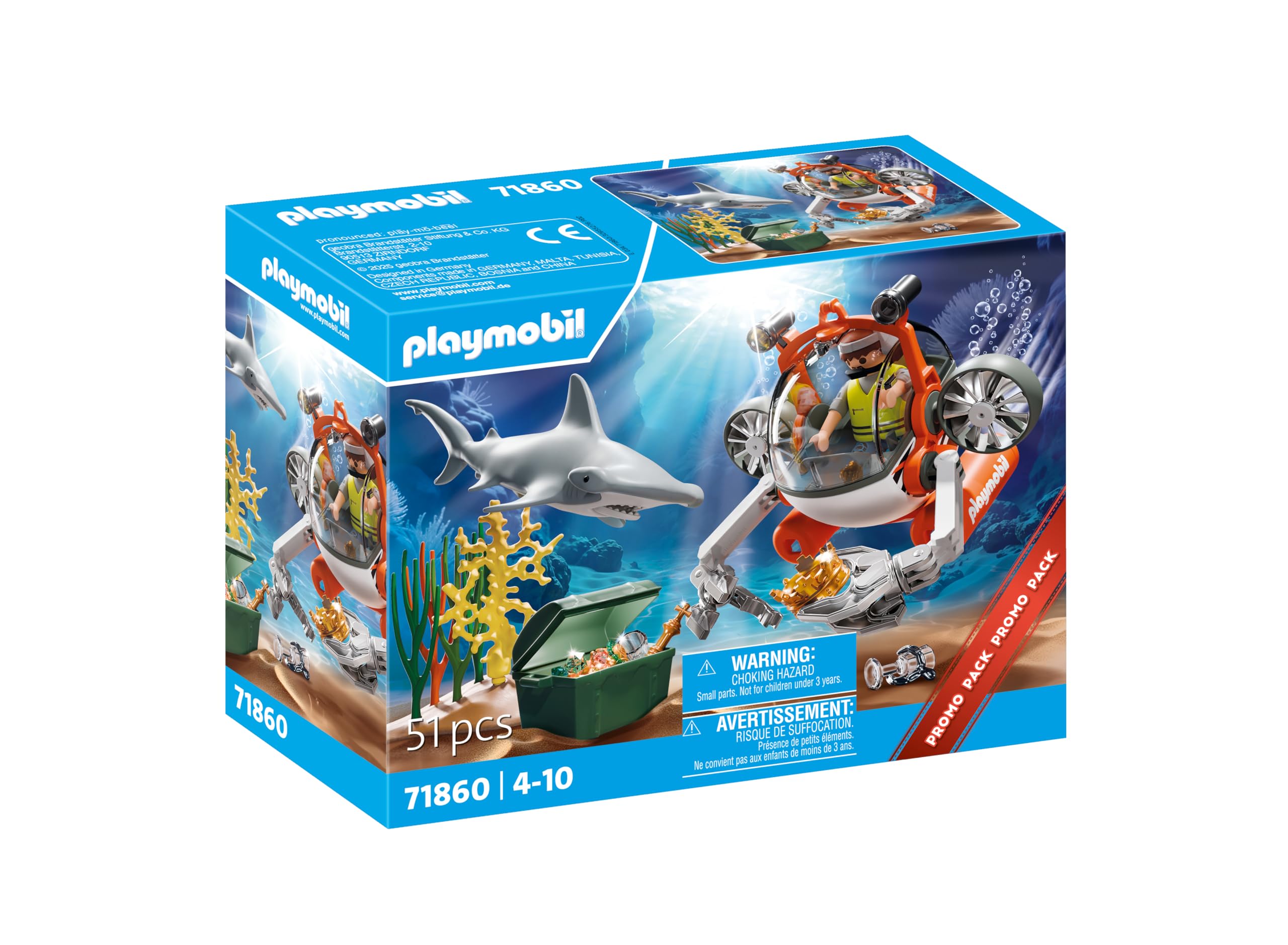 Playmobil Treasure Hunt with Submarine - Floating Playset with Shark & Figures for Ages 4+ 6