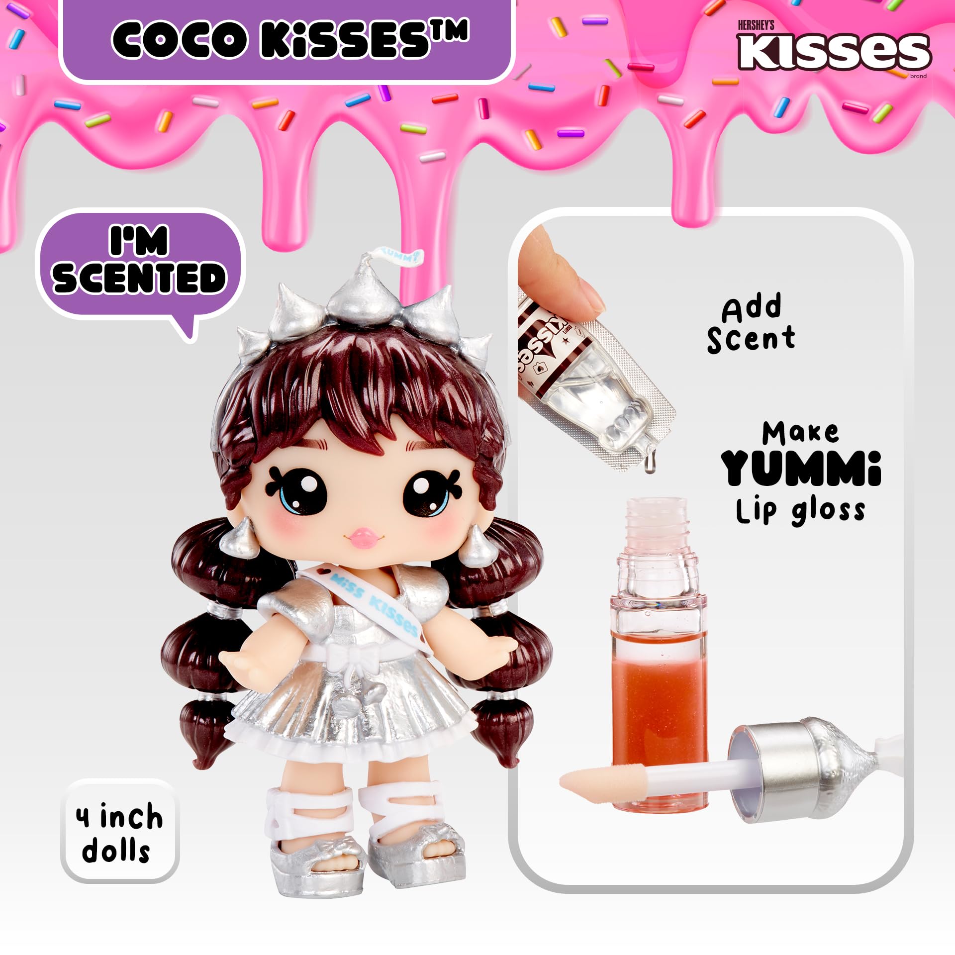 Yummiland x Hershey’s Kisses Coco Kisses Doll - DIY Lip Gloss Kit with Keychain, Articulated Fashion Doll for Ages 4+ 8