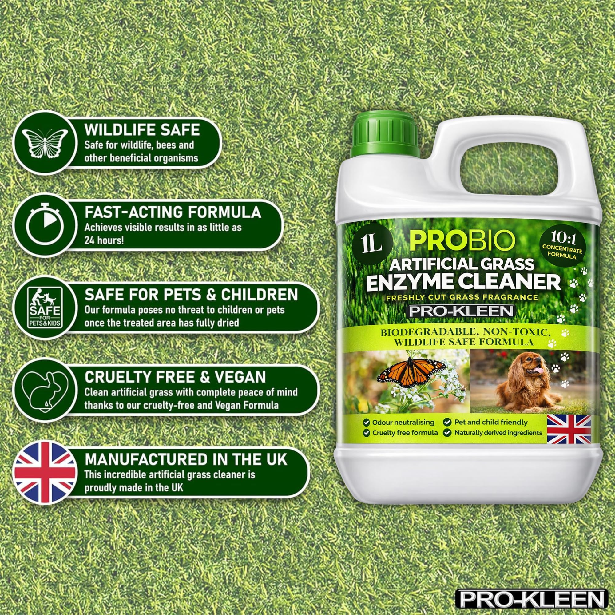 Pro-Kleen ProBio Artificial Grass Cleaner - Probiotic Deodoriser | 1L | Fresh Cut Grass Scent