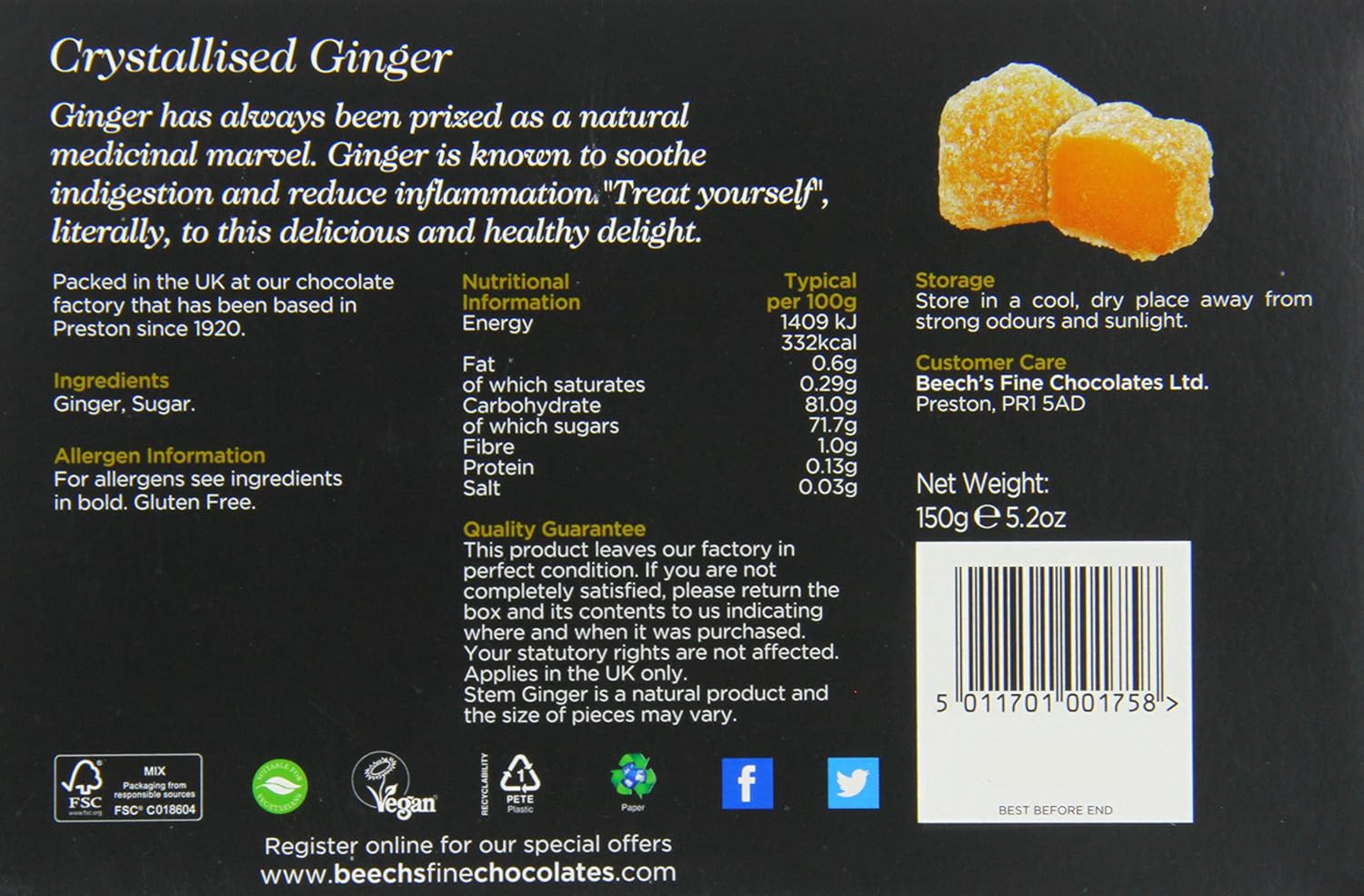 Beech's Crystalised Stem Ginger Gift Box,150g 5