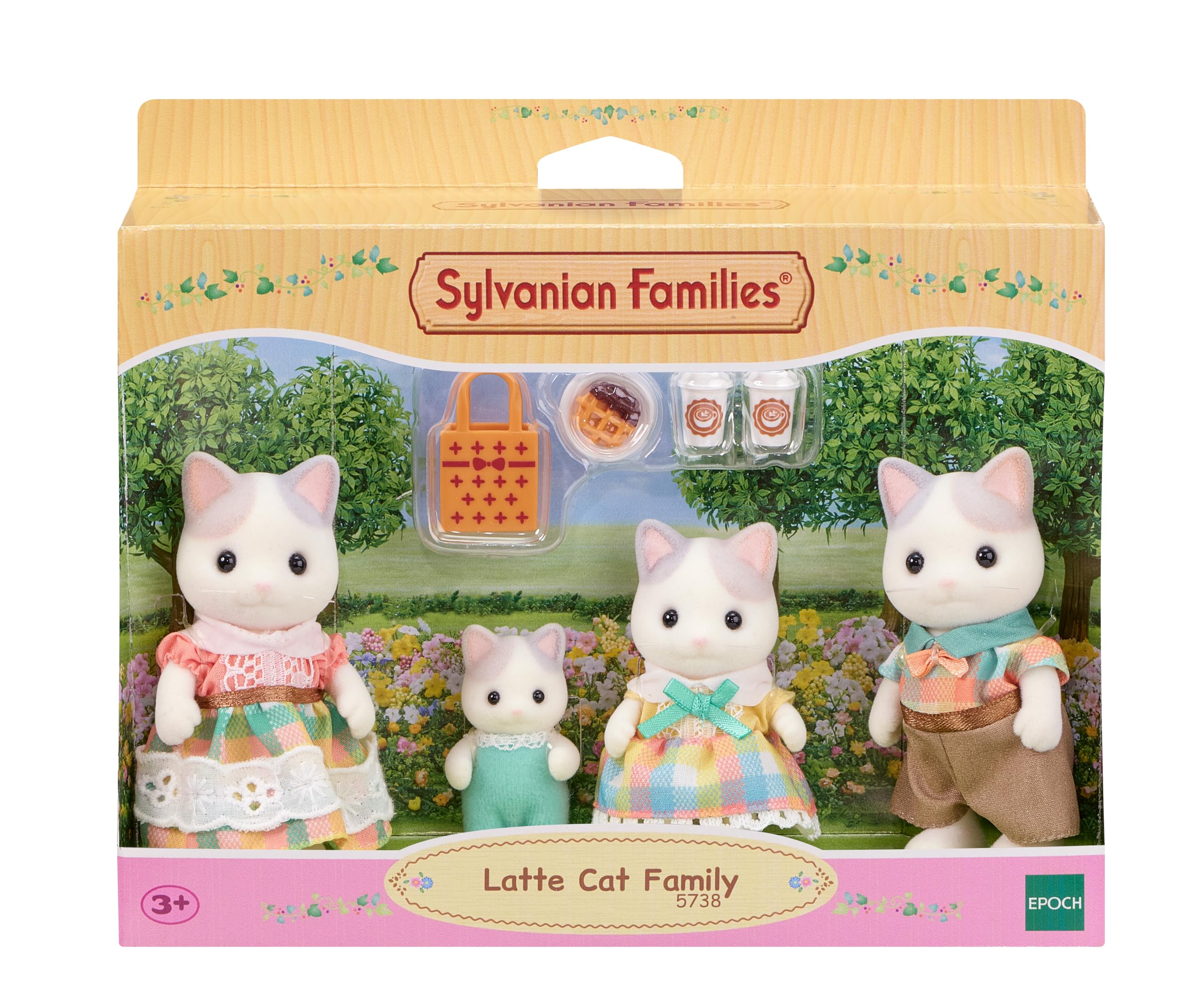 Sylvanian Families Latte Cat Family Playset - Includes 4 Figures & Accessories | Ages 3+