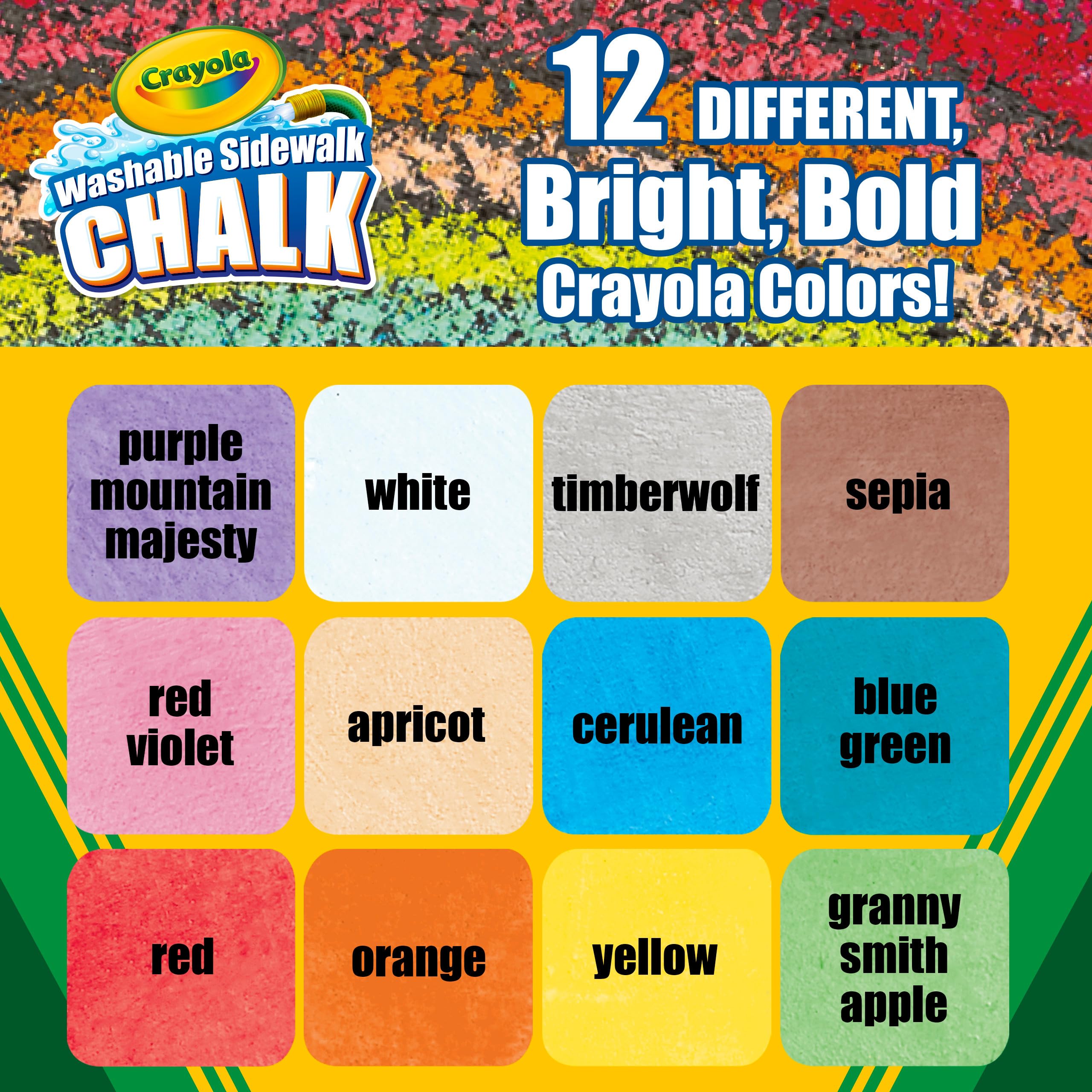 CRAYOLA Outdoor Chalk - Assorted Colours - 12 Count | Anti-Roll Sticks | Washable for Pavement & Patio | Ages 4+ 5
