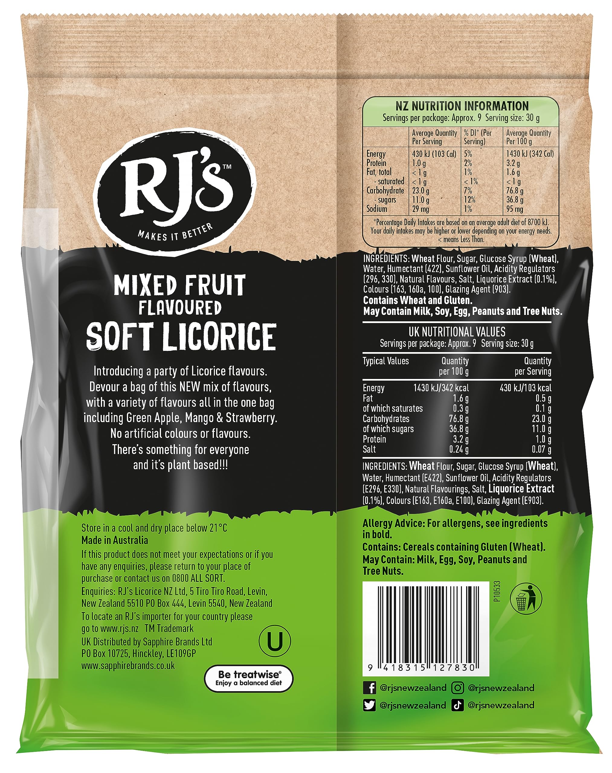RJ's Mixed Fruit Flavoured Soft Eating Licorice - 280g Bag 4