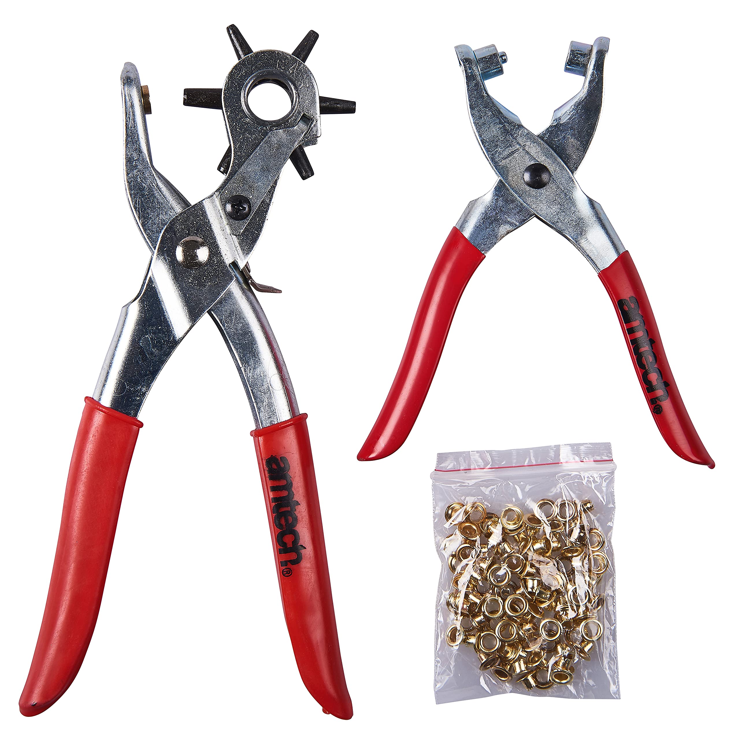 Amtech Leather Punch & Eyelet Plier Set with 100 Eyelets | 6 Punch Sizes | Carbon Steel 2