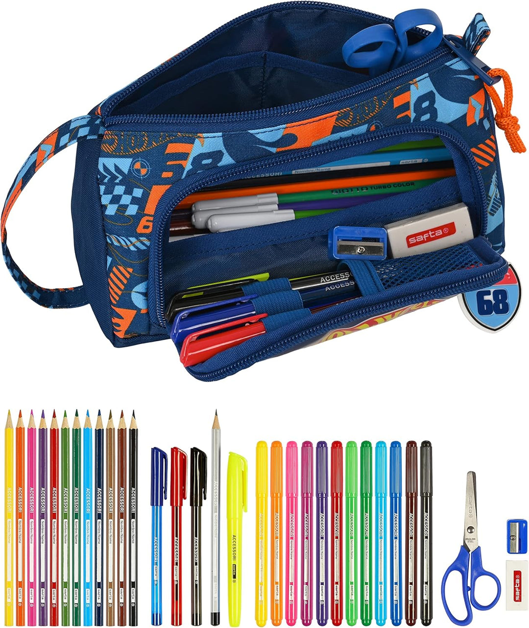 HOT WHEELS Speed Club Pencil Case with Foldable Pocket – Kids' Stationery Organizer