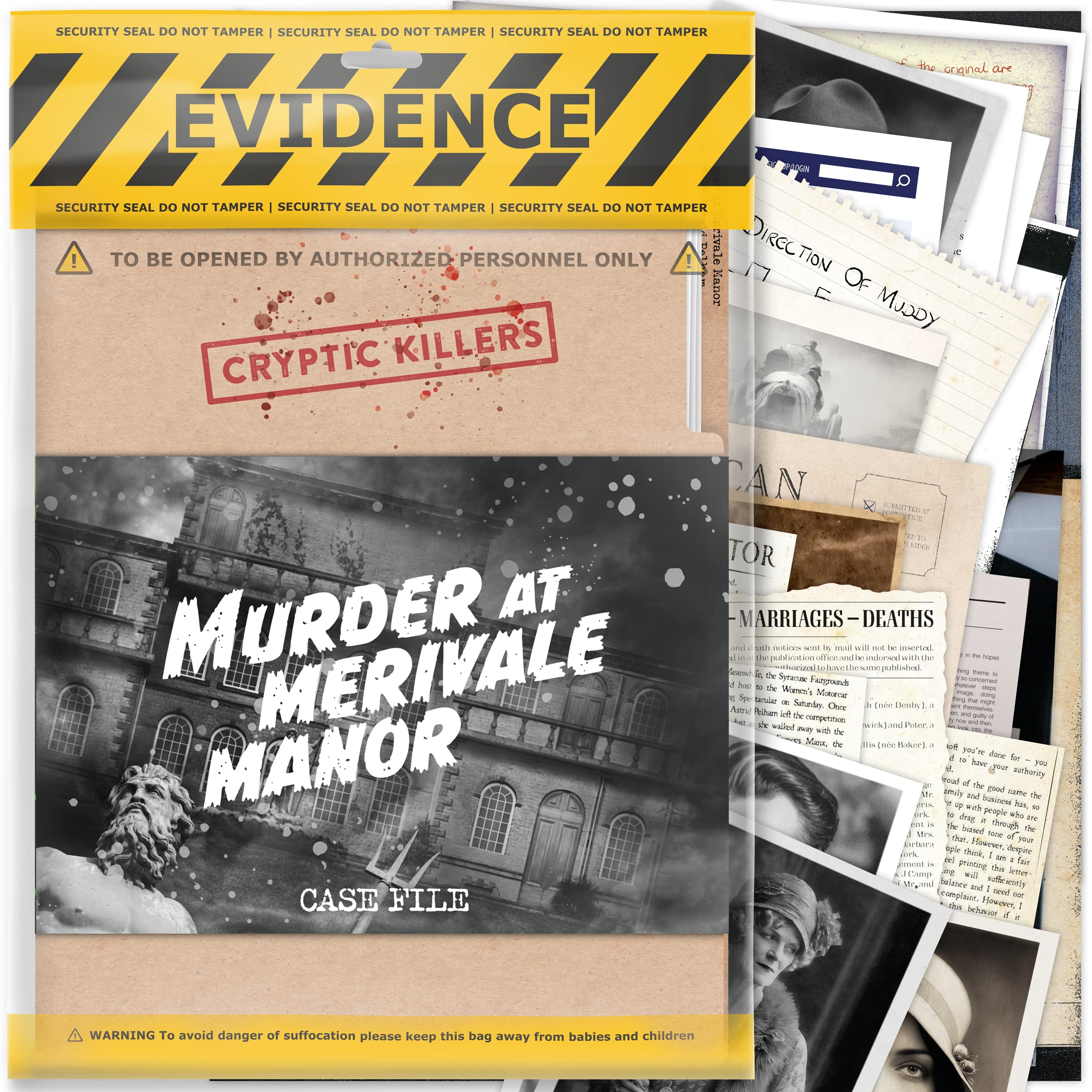 Cryptic Killers Cold Case Files Investigation - Murder at Merivale Manor | 30 Pieces of Evidence | 4/5 Difficulty 1