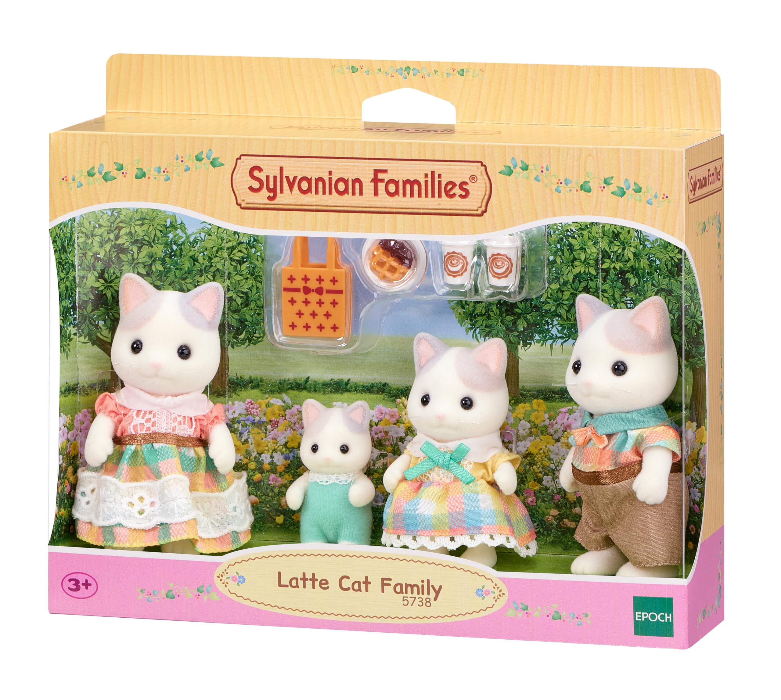 Sylvanian Families Latte Cat Family Playset - Includes 4 Figures & Accessories | Ages 3+