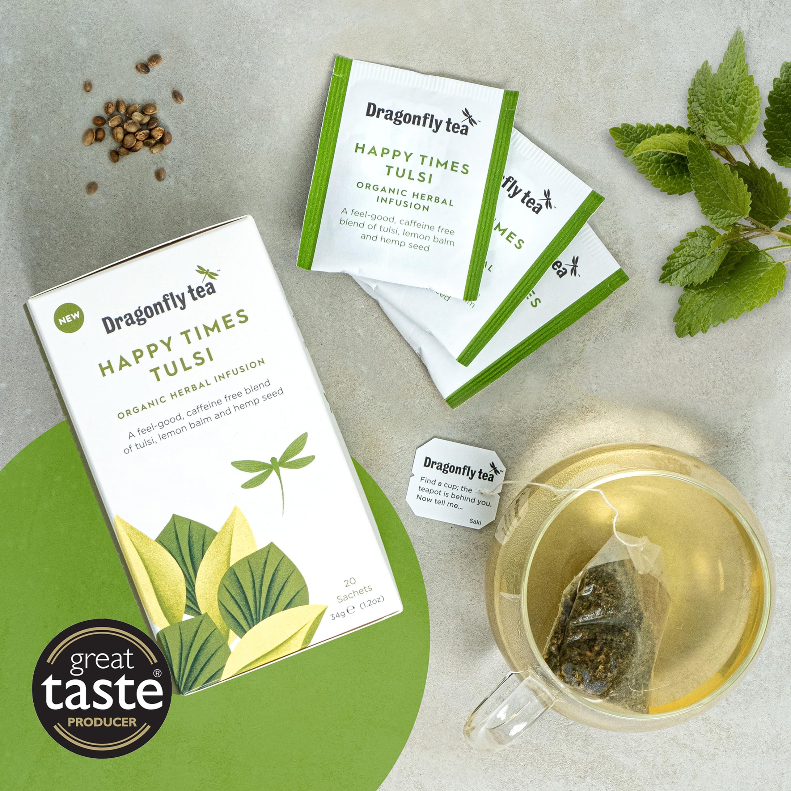 DRAGONFLY Happy Times Organic Tulsi Tea - Uplifting Blend | 4 Pack, 80 Compostable Bags 4