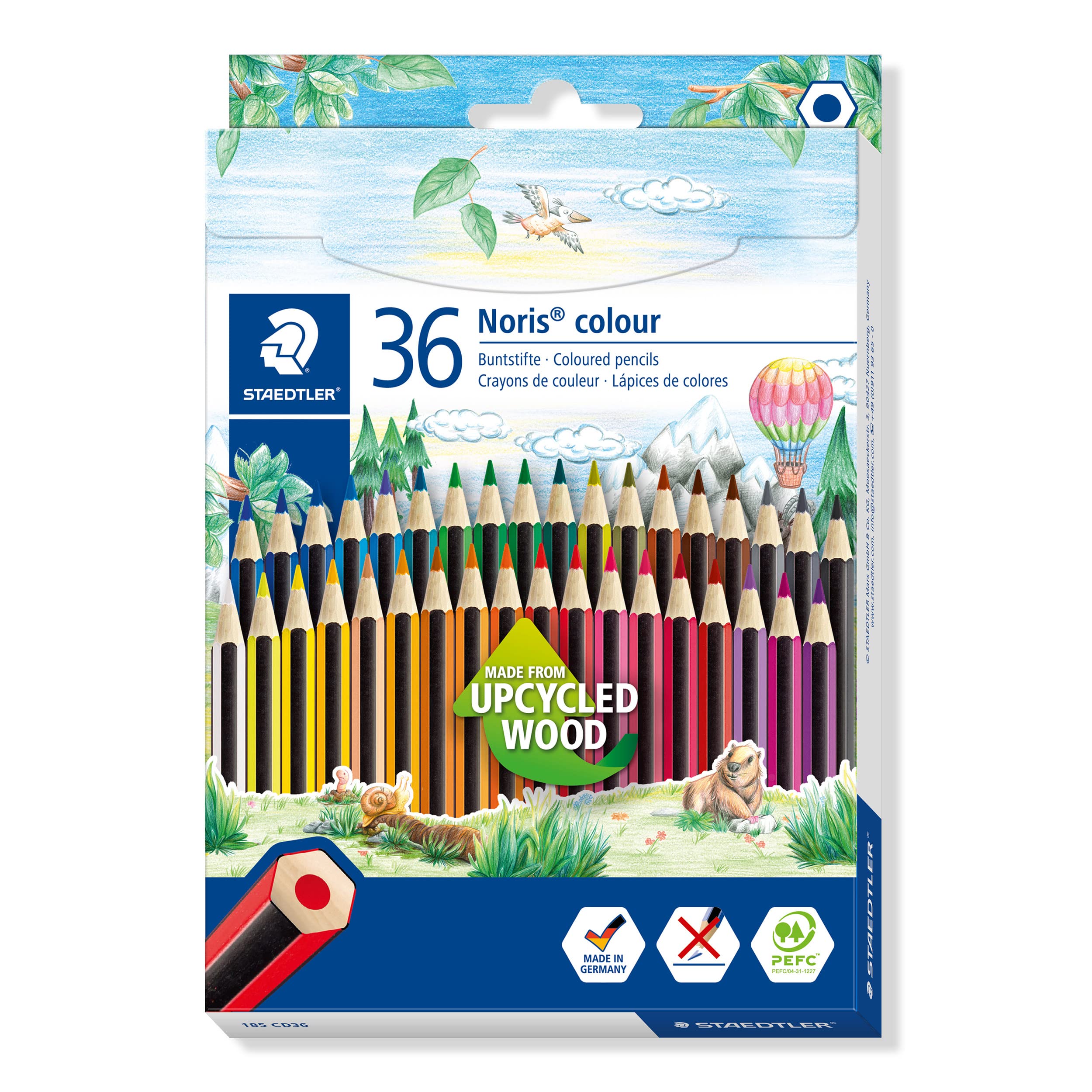 STAEDTLER Noris Colour Pencil - 36 Assorted Colours | Upcycled Wood | Pre-Sharpened