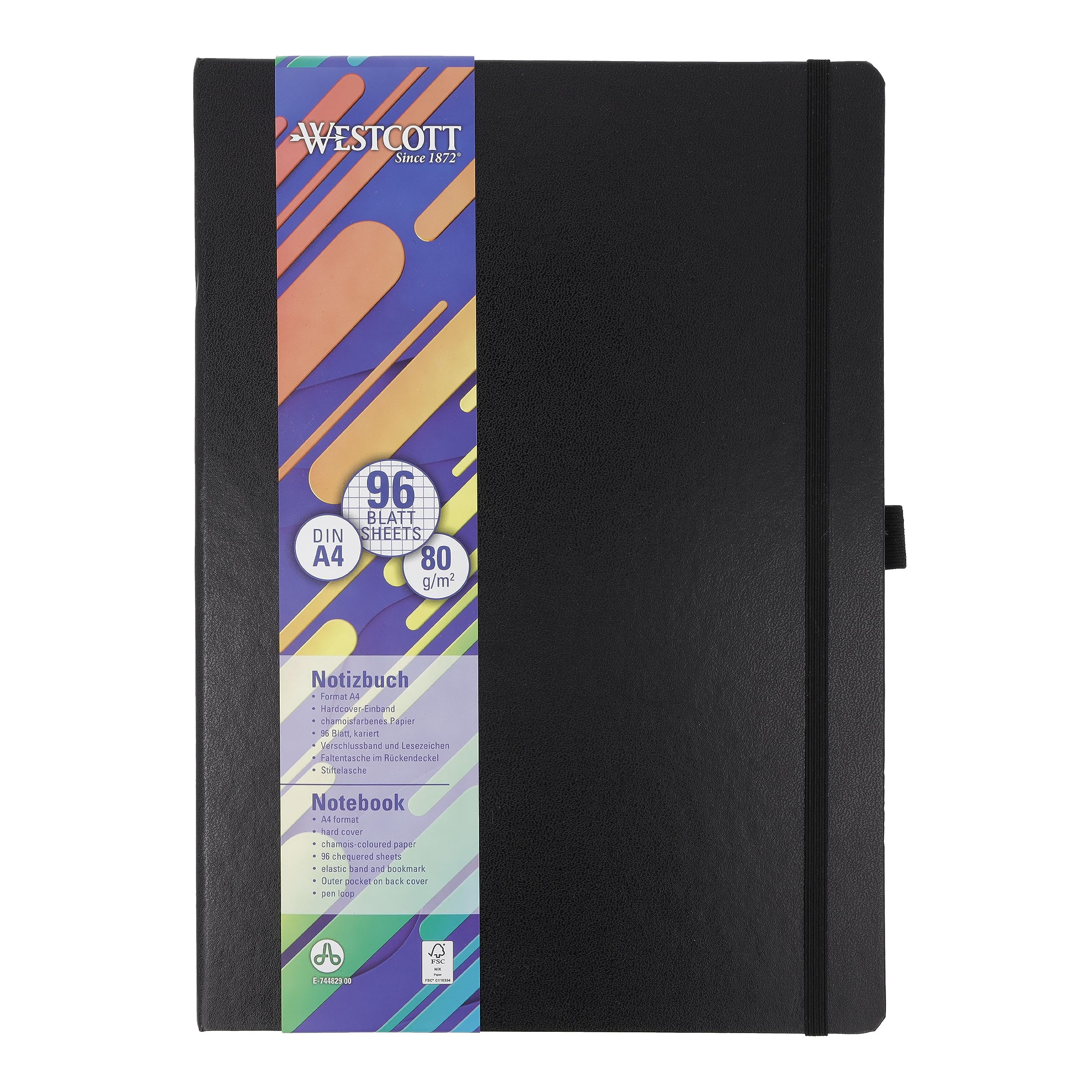 Westcott Notebook - A4 Squared, 192 Pages, Black Hardcover | 80 g/m² FSC Paper