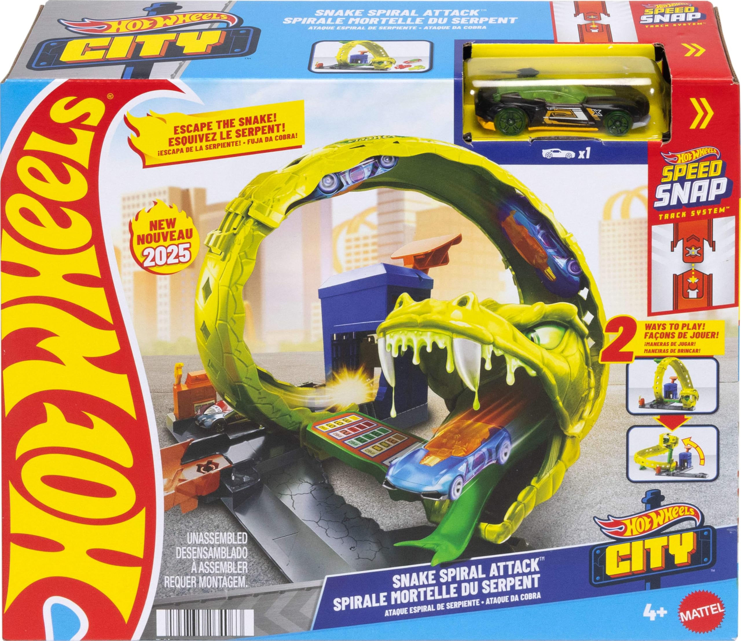 Hot Wheels Snake Spiral Attack Playset - Slithering Snake Race Track with 1:64 Scale Car 6