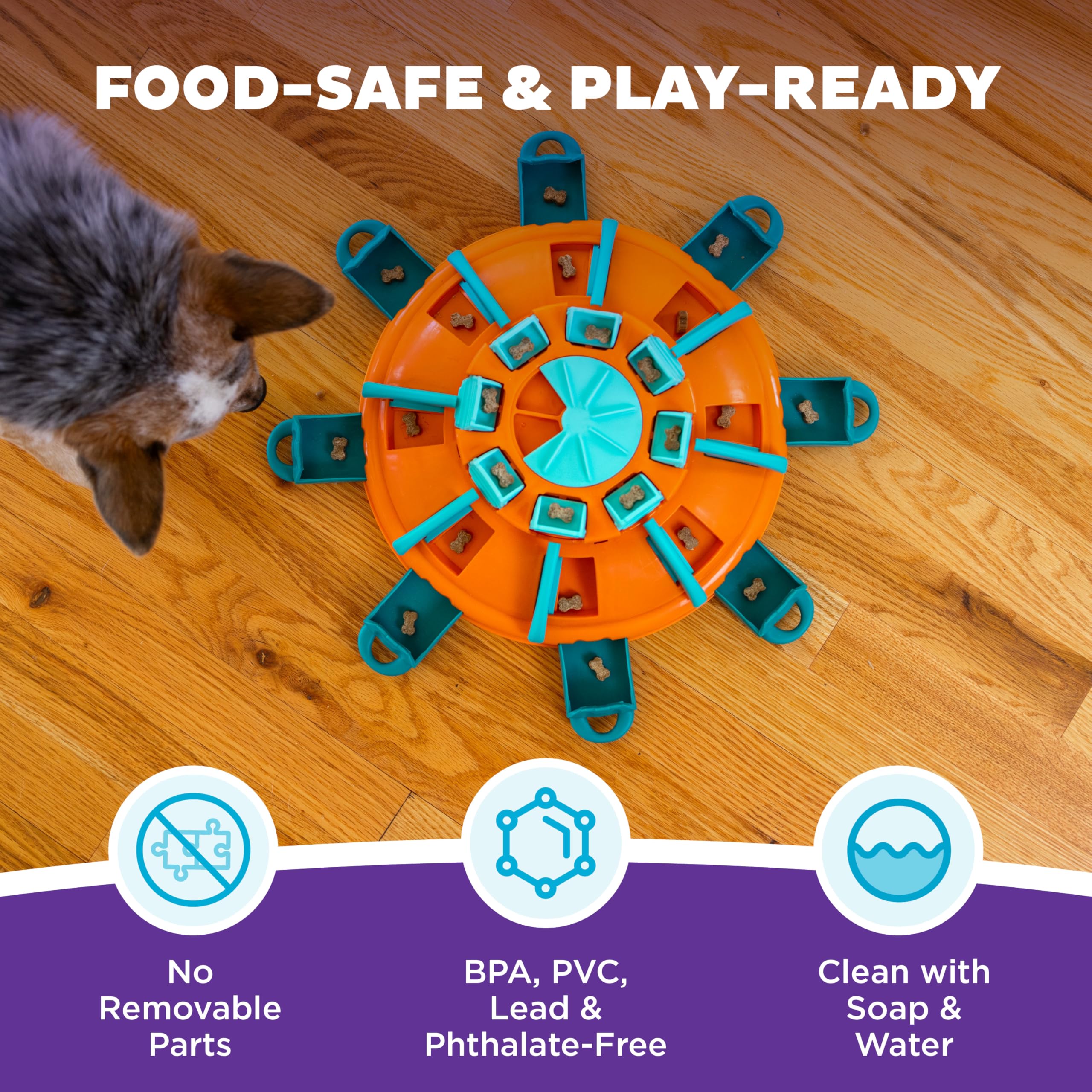 Outward Hound Nina Ottosson Tower of Treats Level 4 Expert Dog Puzzle Toy | Plastic | Orange/Blue 5
