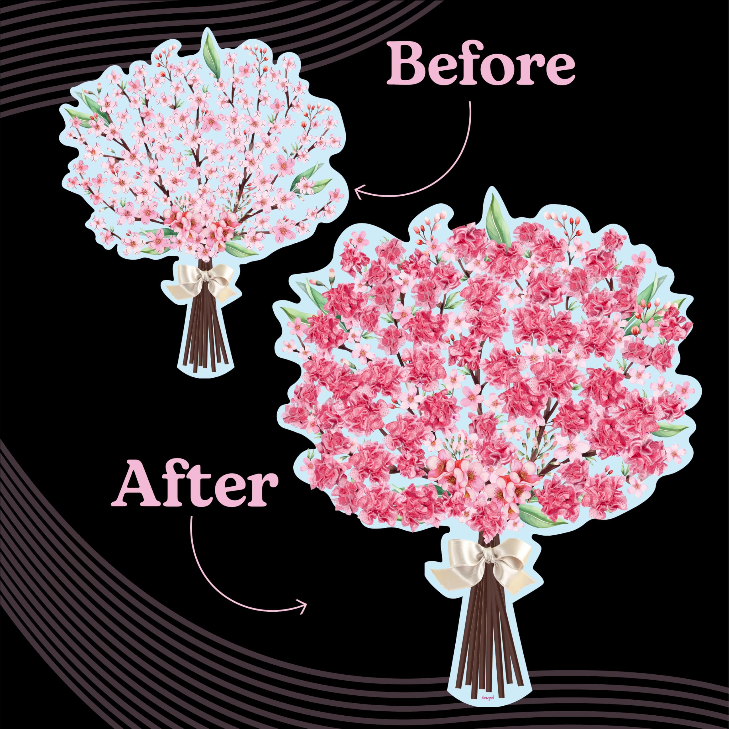 Unwynd Poke Art Cherry Blossom Flower Bouquet - Mess-Free Craft Kit | Fabric Squares | Ages Teen+ 7