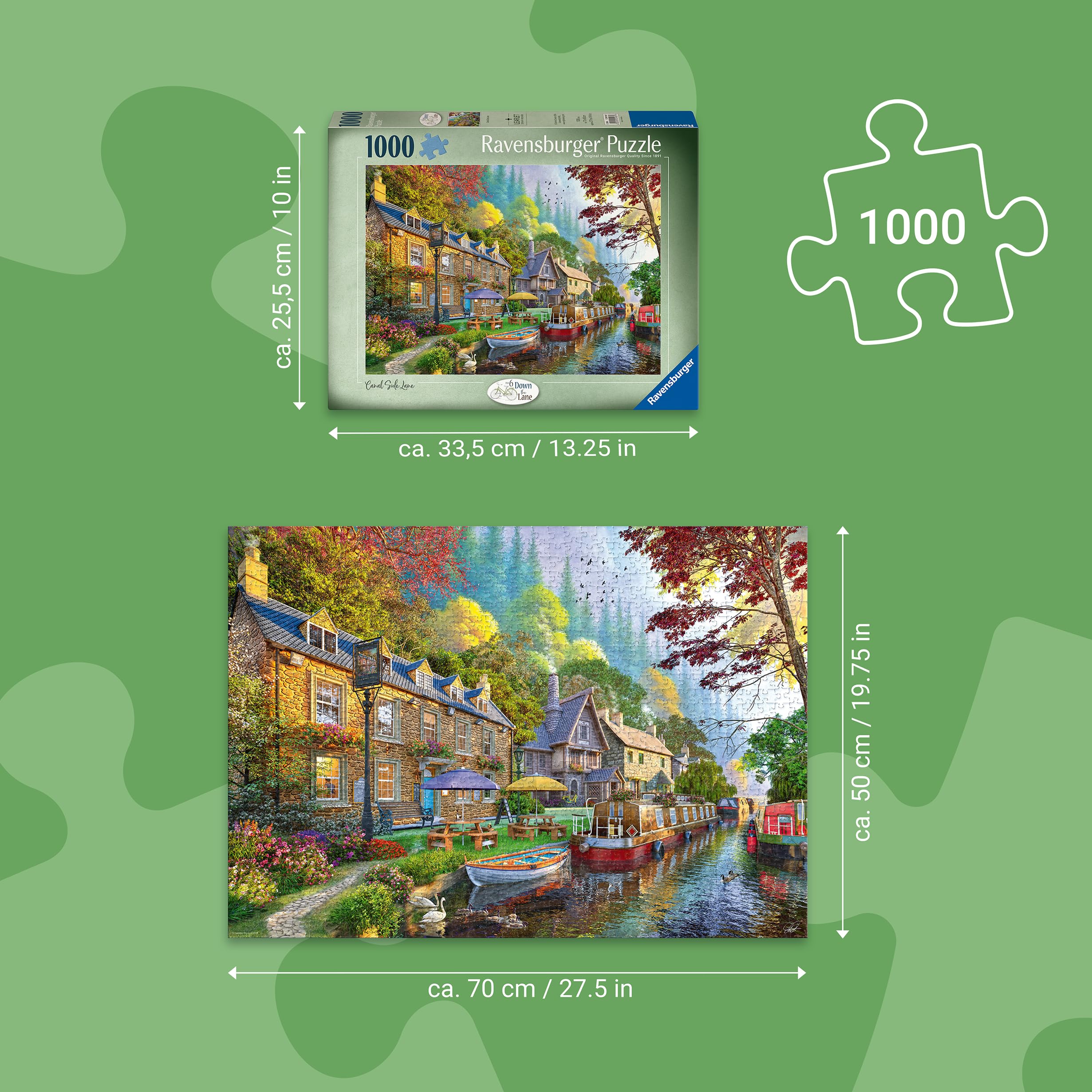 Ravensburger Down the Lane No. 6 Canal Side Lane Jigsaw Puzzle | 1000 Pieces | 70 x 50cm 3