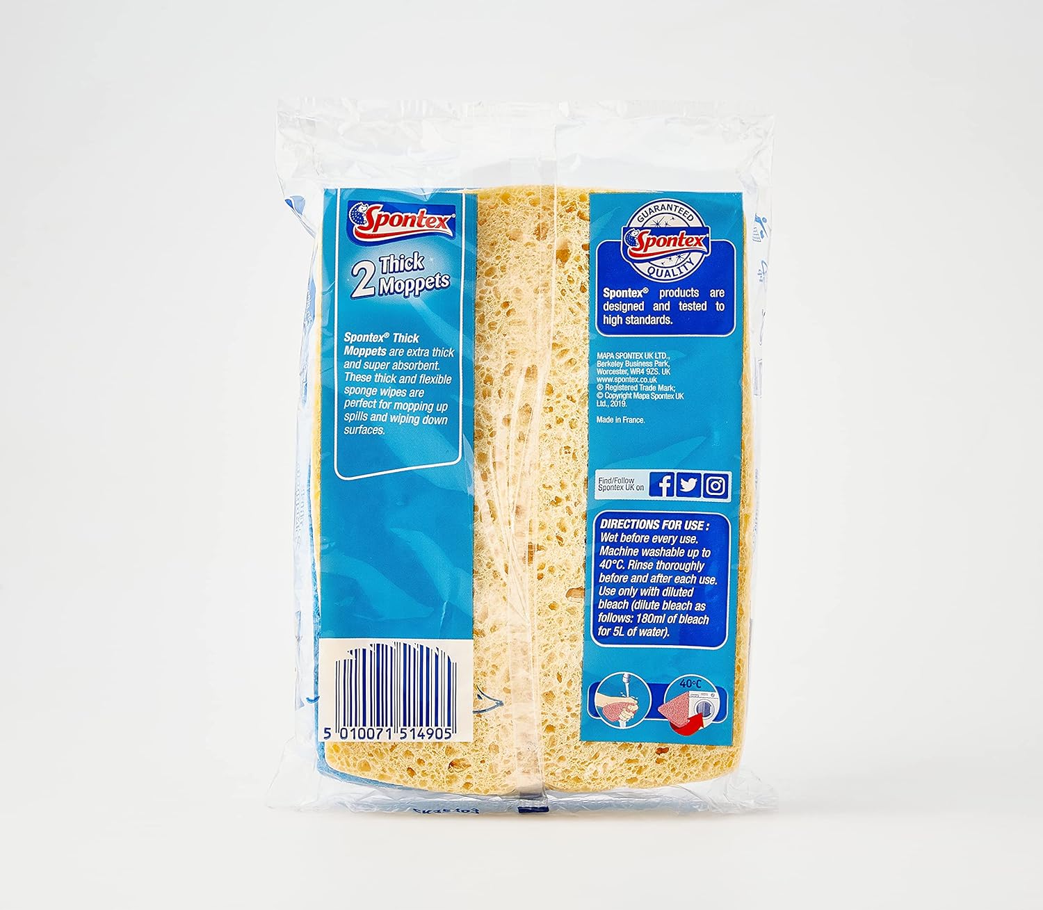 Spontex Thick Moppets 2 Pack - Extra Thick Biodegradable Sponge Wipes 4