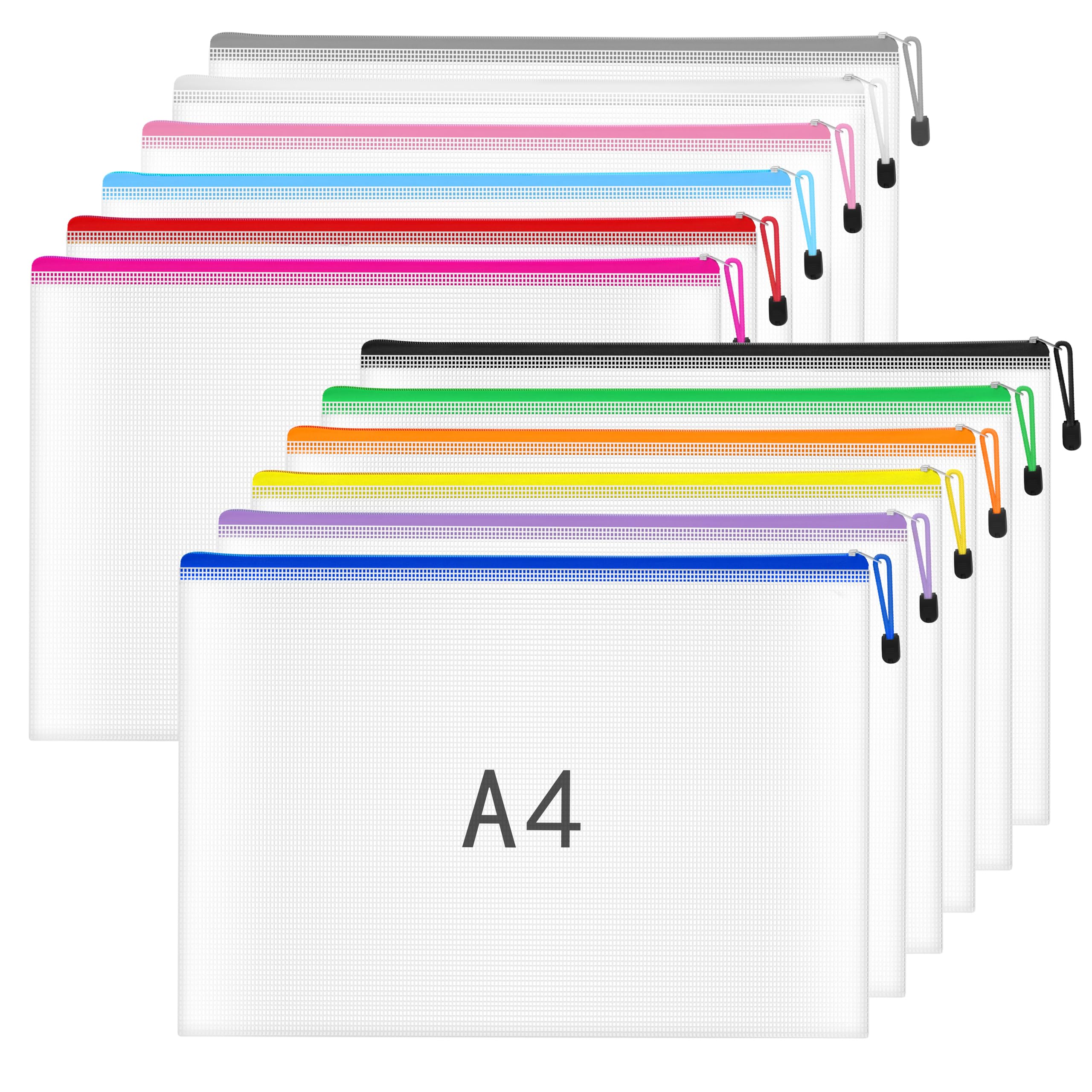 NORTHERN BROTHERS A4 Zip Wallets - 12PCS Plastic Folders, Multicolor, Water Resistant PVC 1