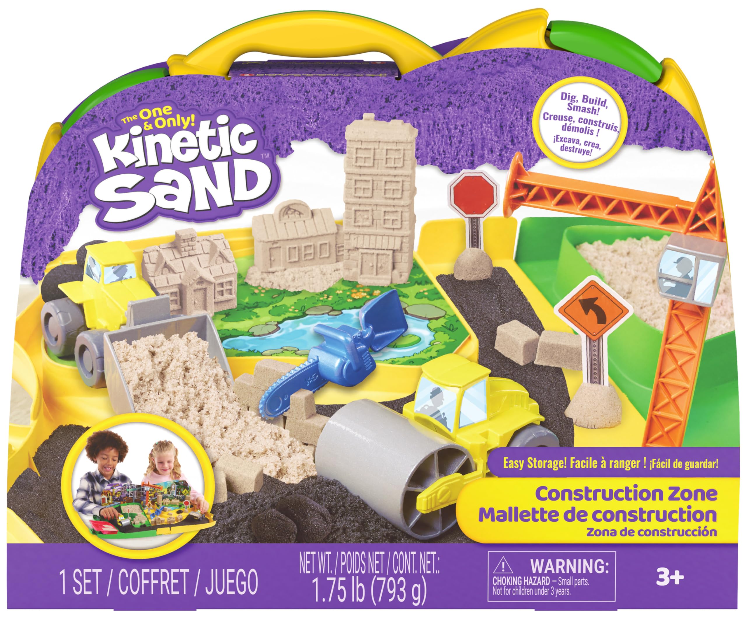 Kinetic Sand Construction Zone - Moldable Play Sand Sensory Toys for Ages 3+