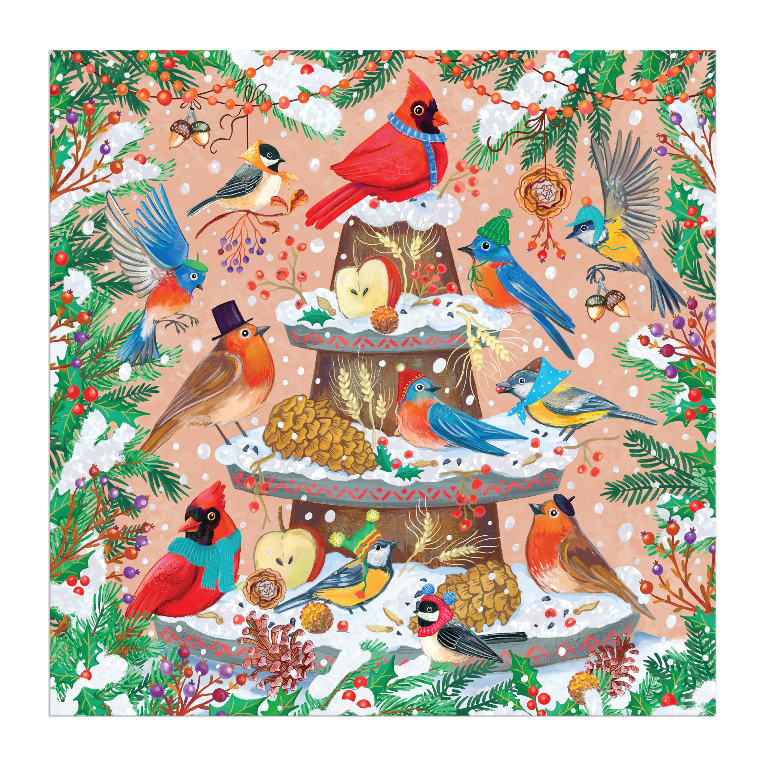 Galison Festive Feathers 500 Piece Foil Jigsaw Puzzle - 20x20 Inches Completed Size