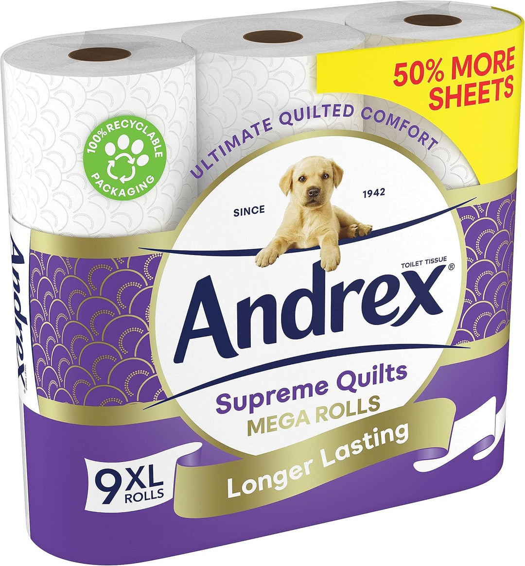 Andrex Supreme Quilts Mega Toilet Roll - 9 Rolls (13.5 Standard Rolls Equivalent)