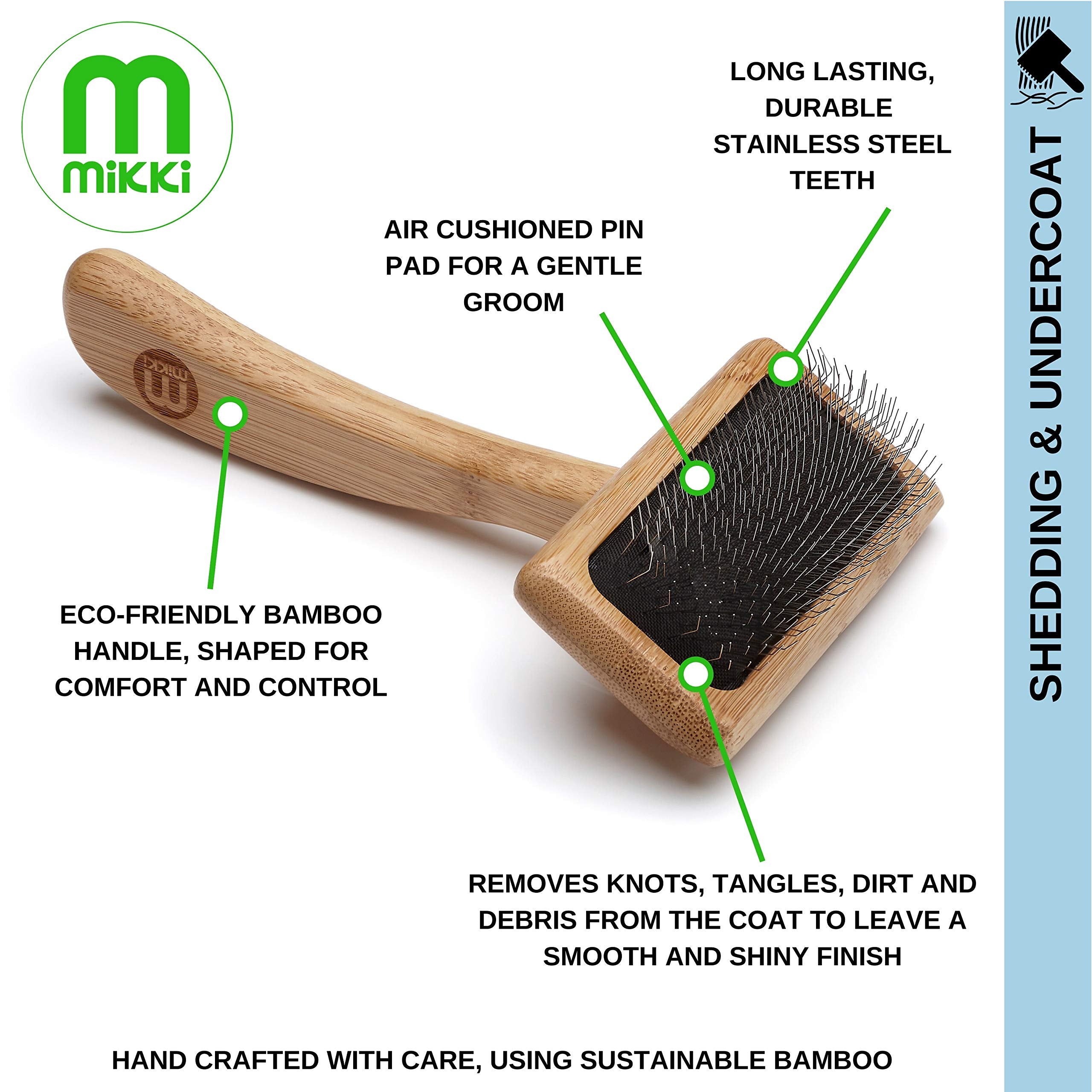 Mikki Bamboo Soft Pin Slicker Brush - Removes Knots & Tangles | Eco Friendly | Small 4