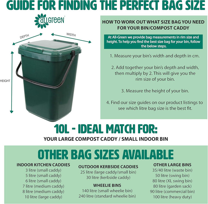 All-Green VC 10L-4 10 Litre Compostable Kitchen Caddy Bin Liners - 100 Bags (4 Rolls)
