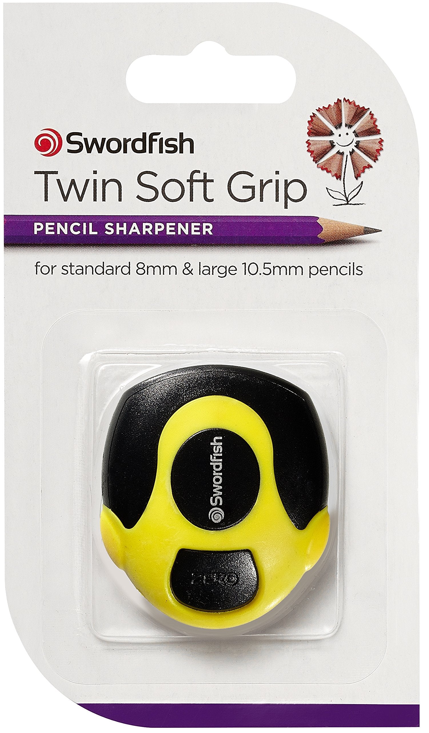 Swordfish Twin Soft Grip Double-Hole Pencil Sharpener for 8mm & 10.5mm Pencils | Pack of 1 6