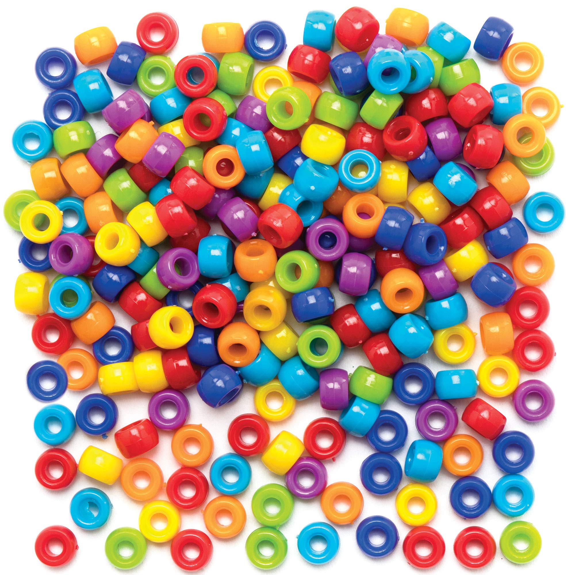 Baker Ross Pony Bead Craft Pack - 800 Beads, 6mm Diameter, Assorted Rainbow Colors