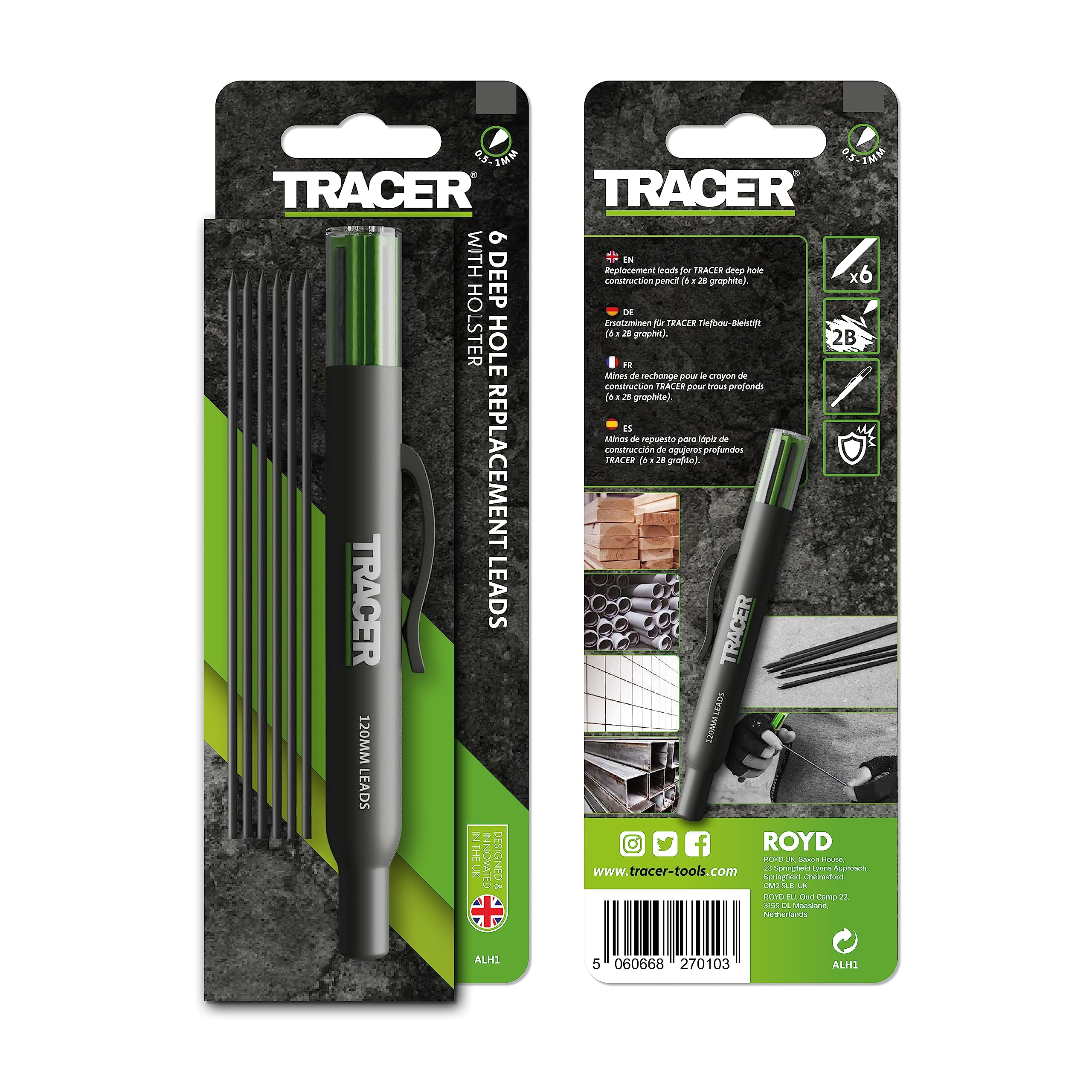 Tracer AHL1/ALH1 Replacement Leads Dispenser for Deep Hole Construction Pencil | 6 Pack