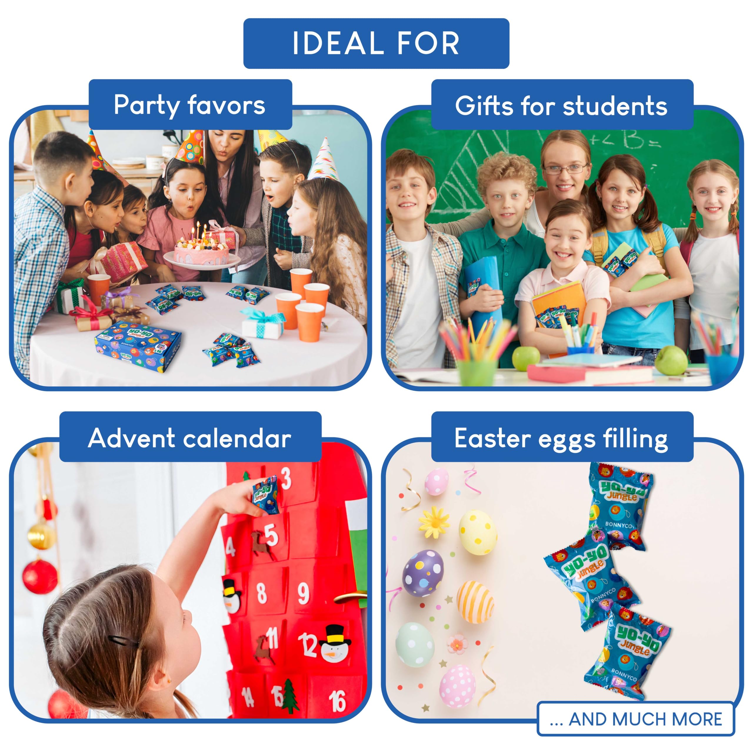 BONNYCO Wooden Yo-Yos - Pack of 16 | Jungle Animal Designs | Party Bag Fillers for Kids Ages 3+ 9