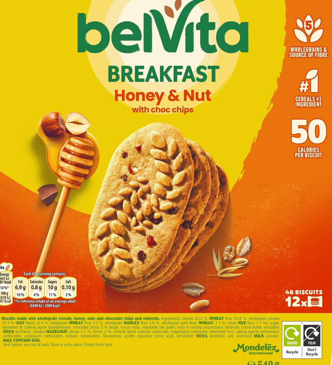 Belvita - Breakfast Biscuits Honey & Nuts with Choc Chips 540g