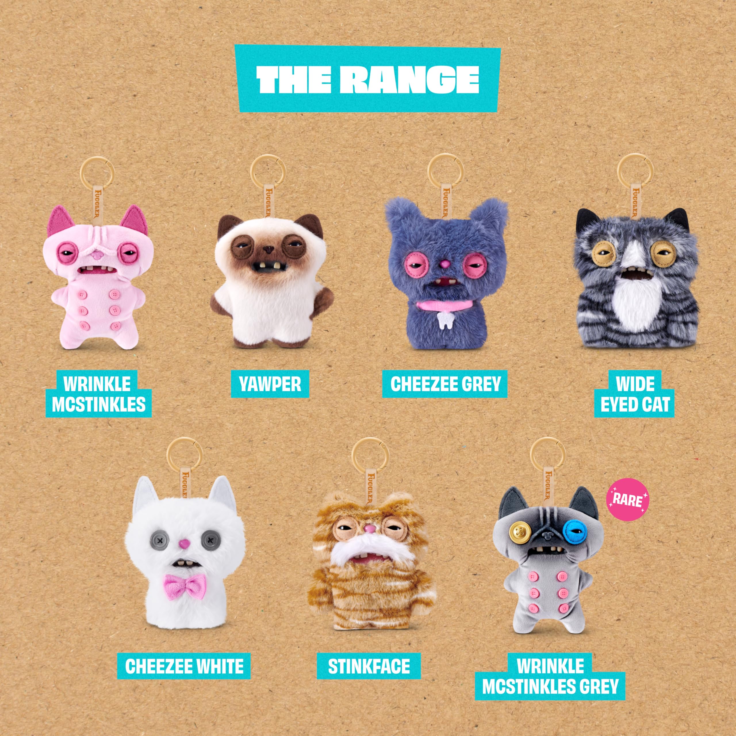 Fuggler Alley Cat KeyRing - 5 Inch Plush Collectible (6 Pack) 6