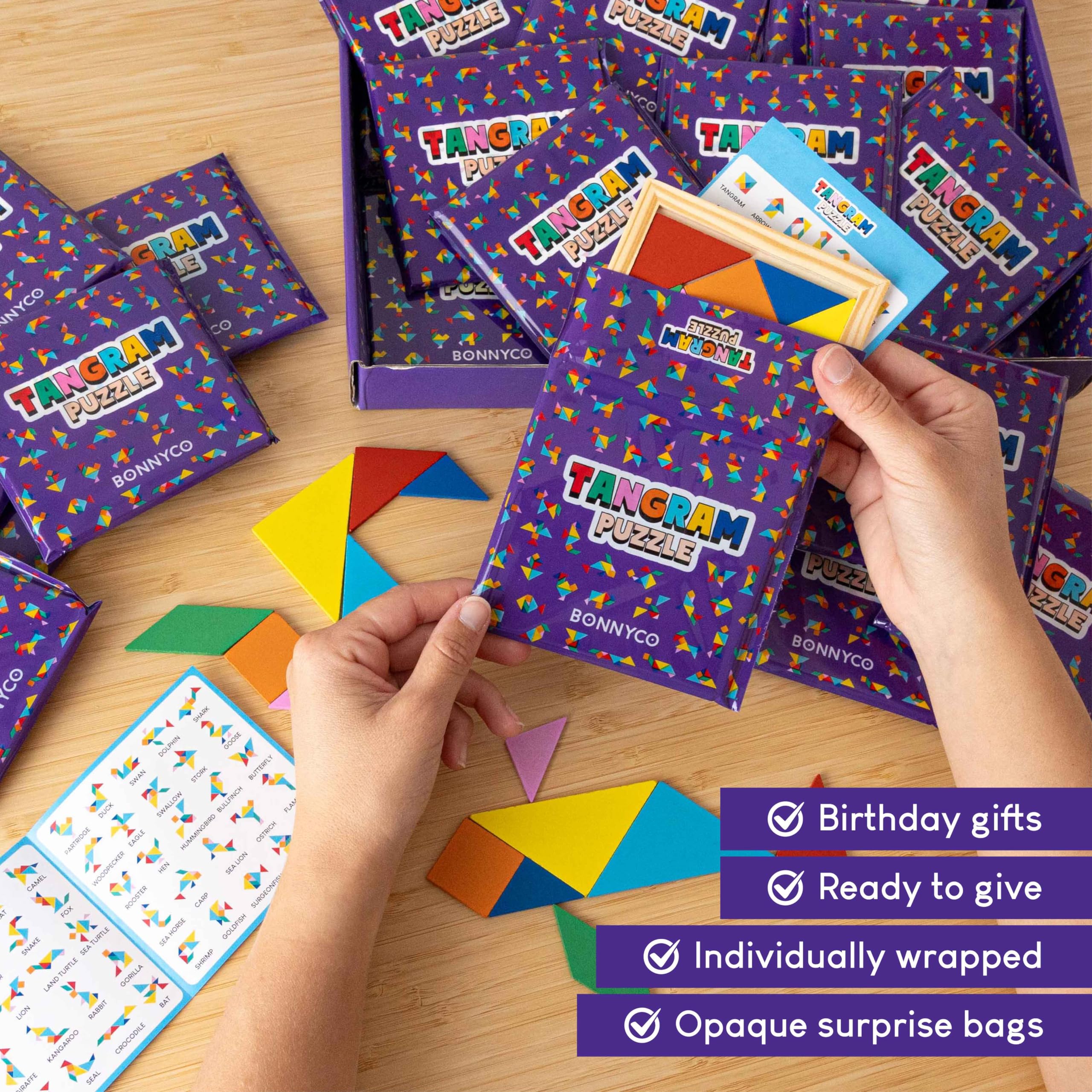 BONNYCO Tangram Puzzles - 30 Pack | Unisex Kids Party Favours | Wooden Educational Toy 3