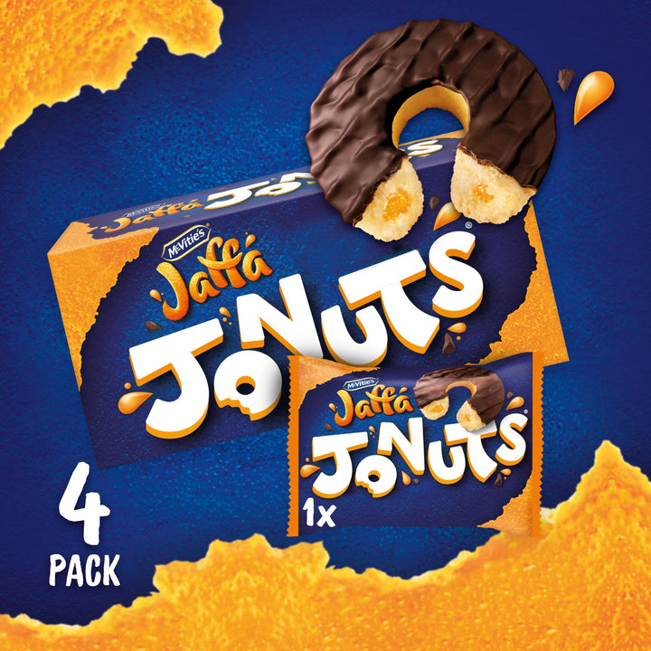 McVitie's Jaffa Cakes Original Jaffa Jonuts, 4 x 43g Chocolate Coated Donut-Shaped Biscuits