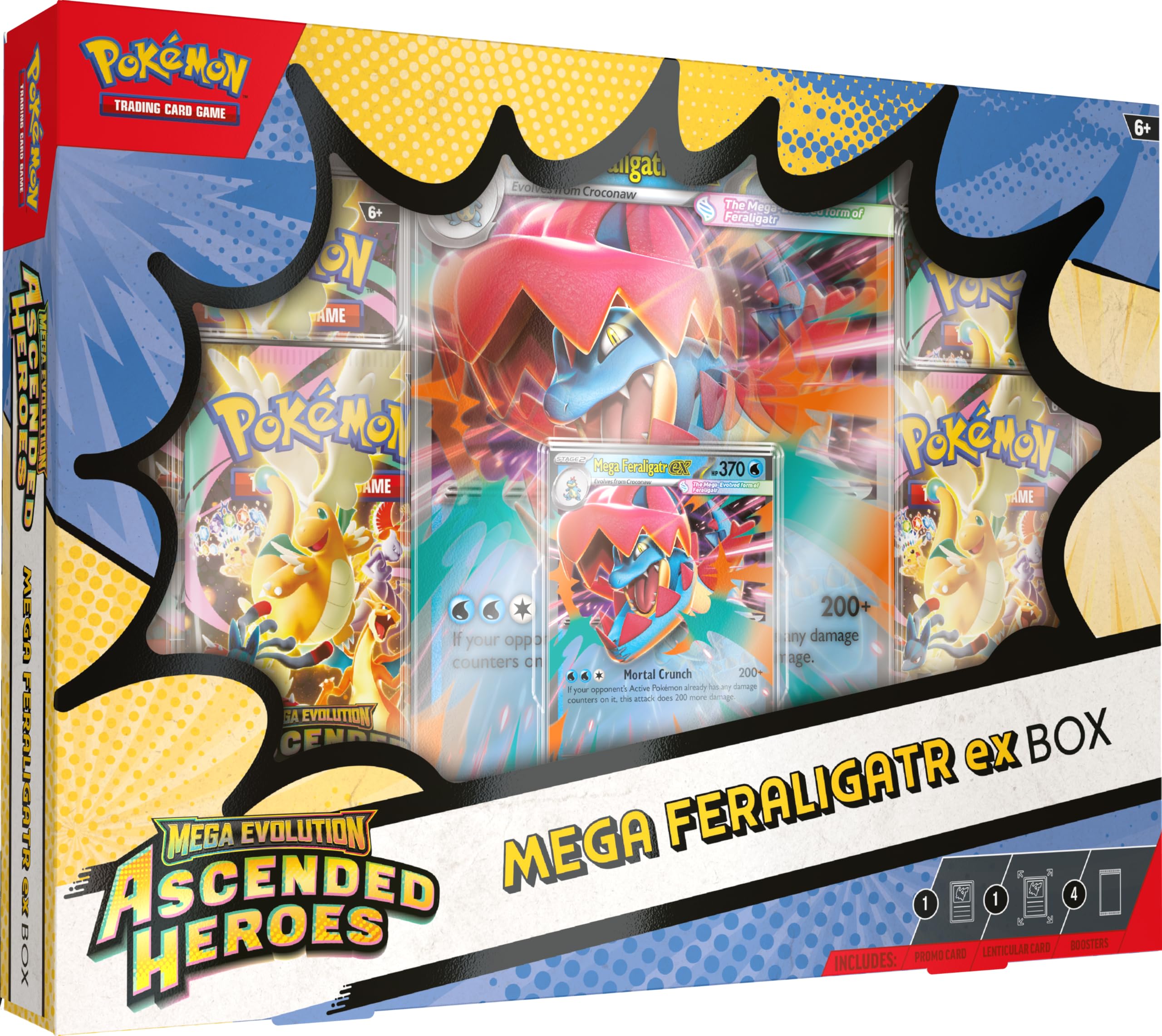 Pokémon Mega Feraligatr ex Box - Mega Evolution—Ascended Heroes Set | Includes 4 Booster Packs