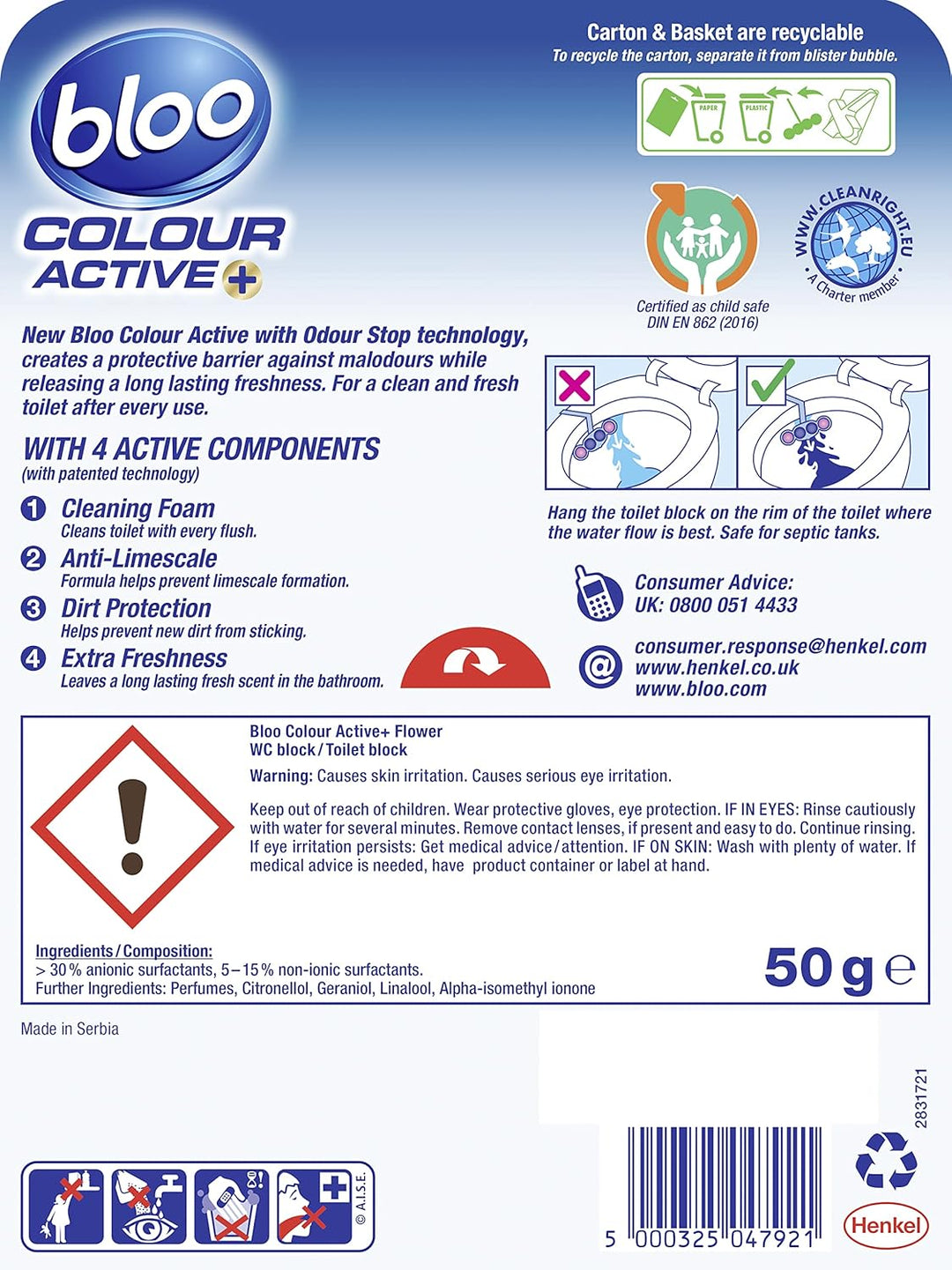 Bloo - Colour Active Fresh Flowers Toilet Rim Block 50g
