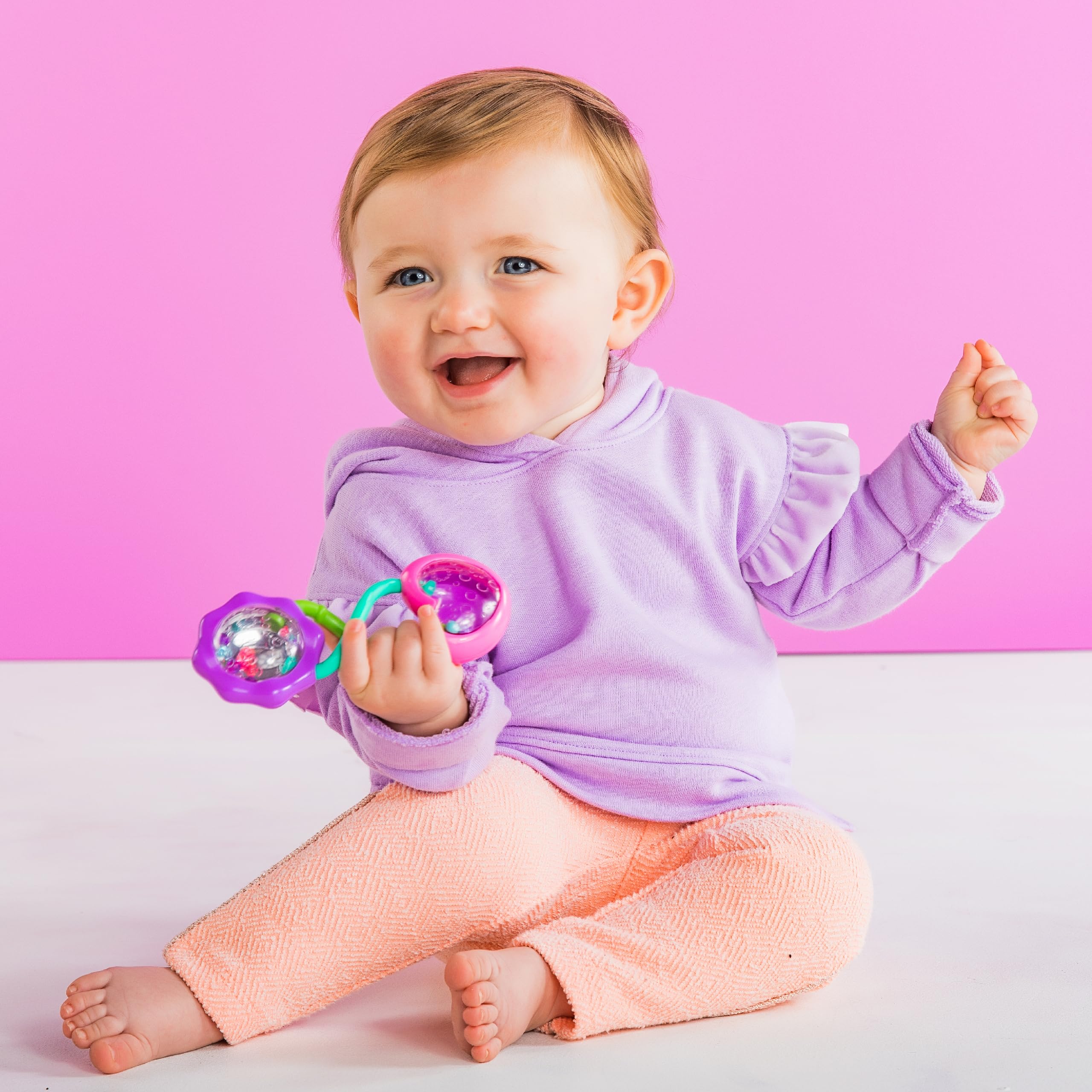 Bright Starts Rattle & Shake Baby Barbell Toy - Pink, BPA-Free, Ages 3-36 Months 3