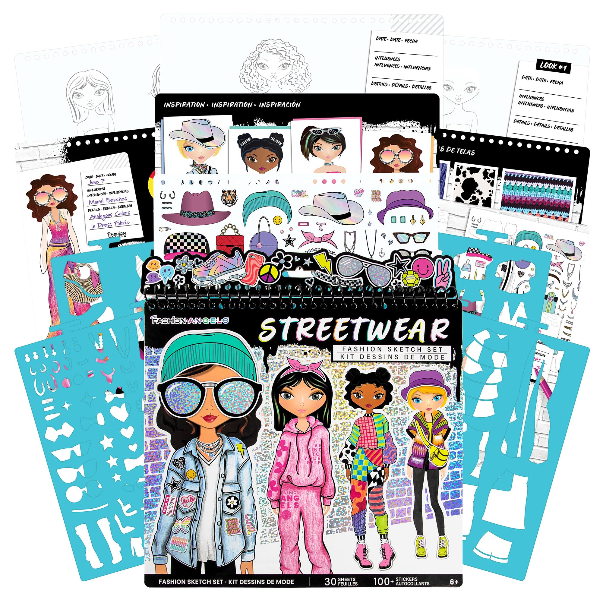 Fashion Angels Streetwear Fashion Design Sketch Portfolio - 30 Sheets | 4 Stencils | 100+ Stickers 1
