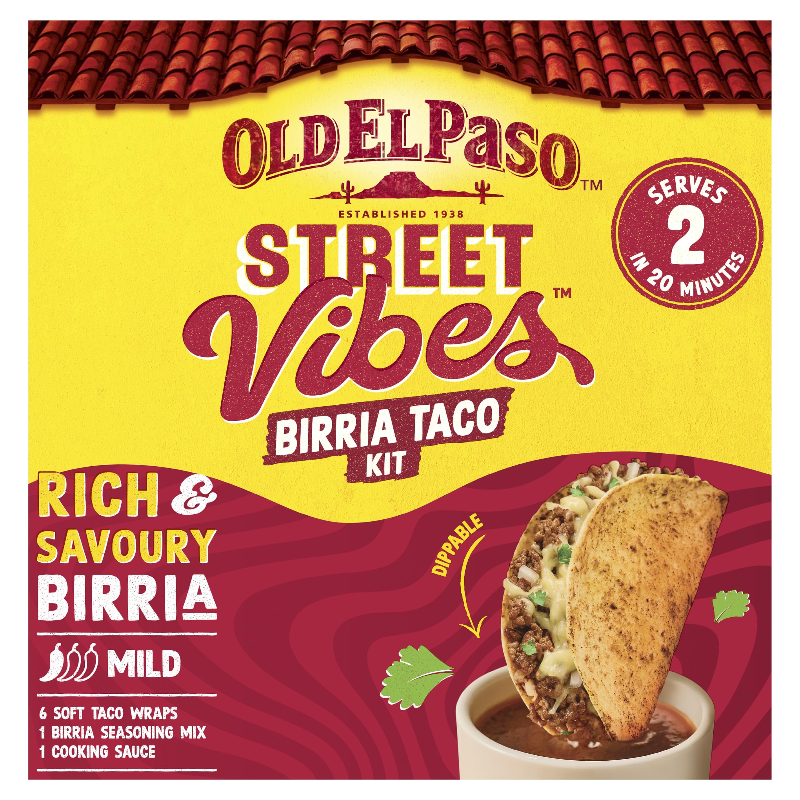 Old El Paso Street Vibes Birria Soft Taco Kit - Mild Chilli, Ready in 20 Mins, Vegetarian Friendly, 257g