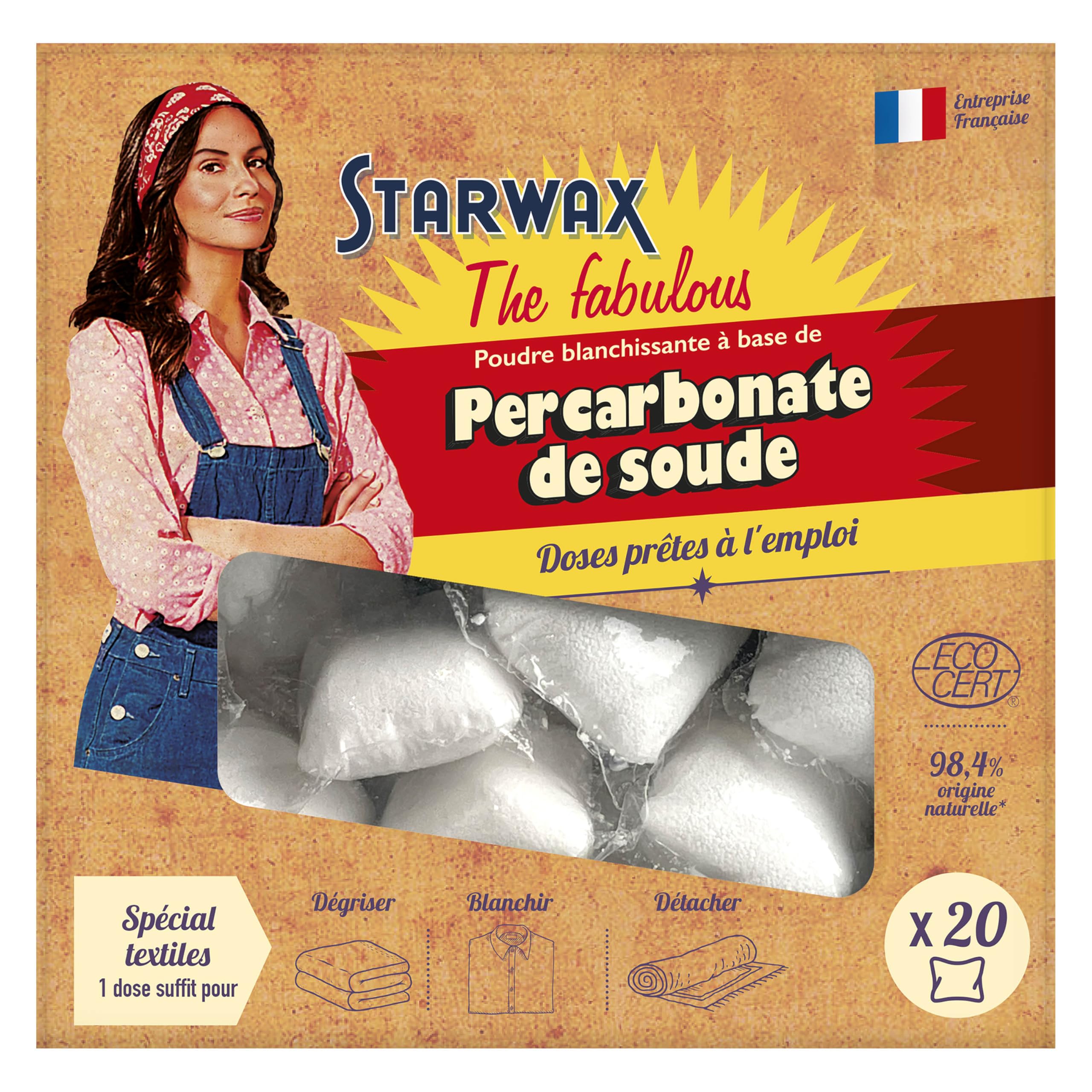 STARWAX THE FABULOUS Sodium Percarbonate Powder Detergent - 20 Count Capsules | Whitening & Stain Removal