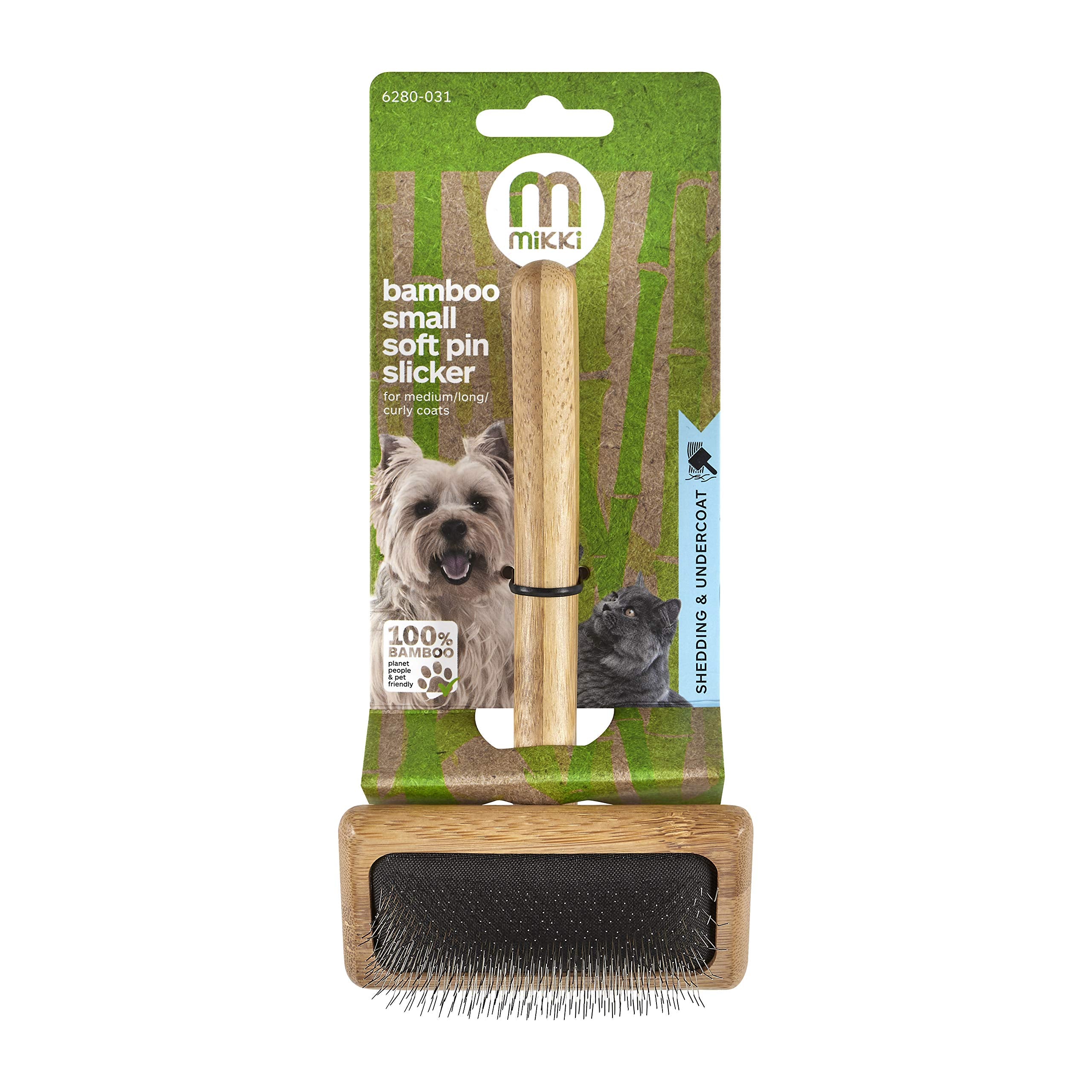 Mikki Bamboo Soft Pin Slicker Brush - Removes Knots & Tangles | Eco Friendly | Small 7