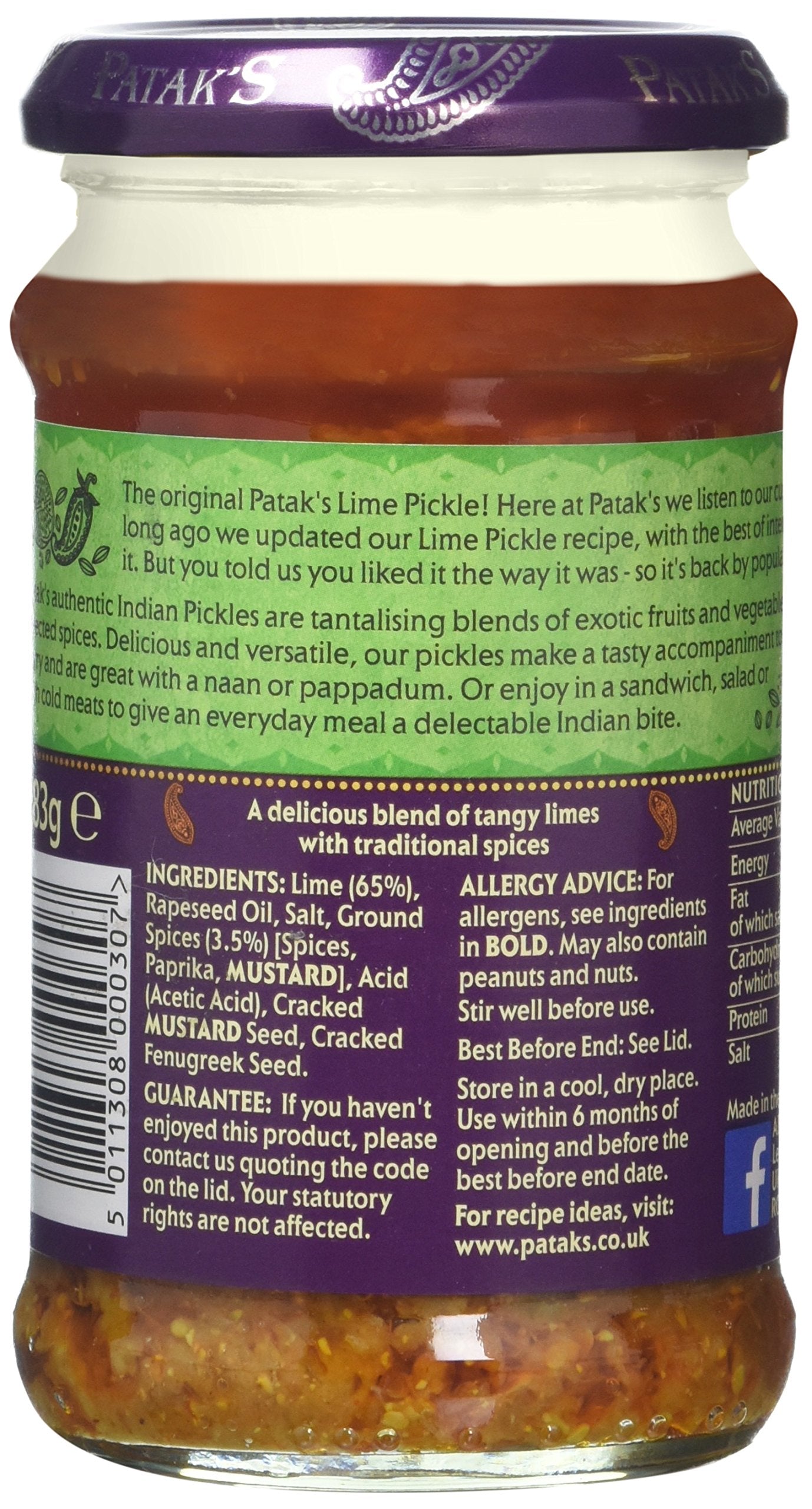 Patak's Lime Pickle - Medium Heat Indian Relish | 283g Jar 2