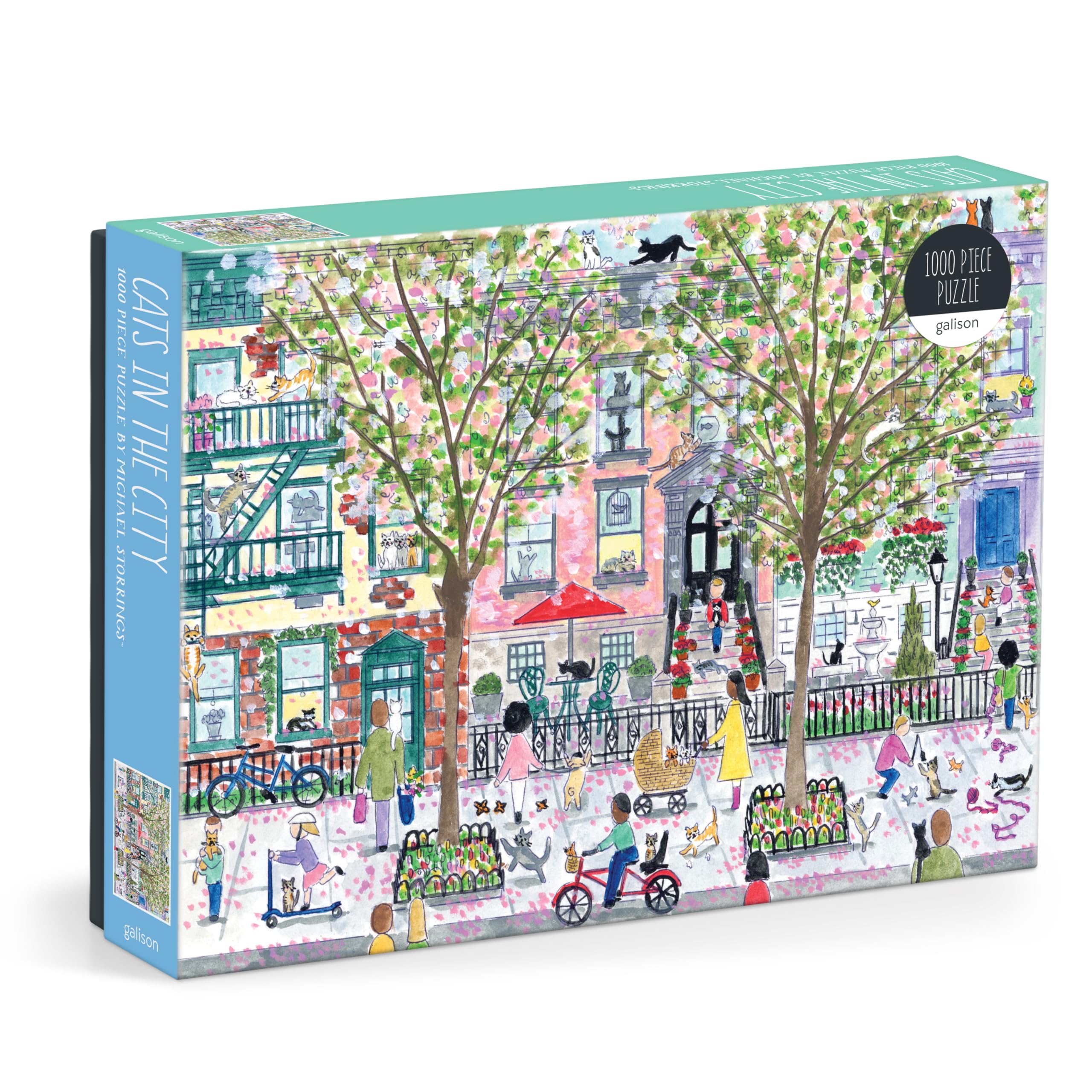 Galison Cats In City Gardens Jigsaw Puzzle - 1000 Pieces | Michael Storrings Artwork