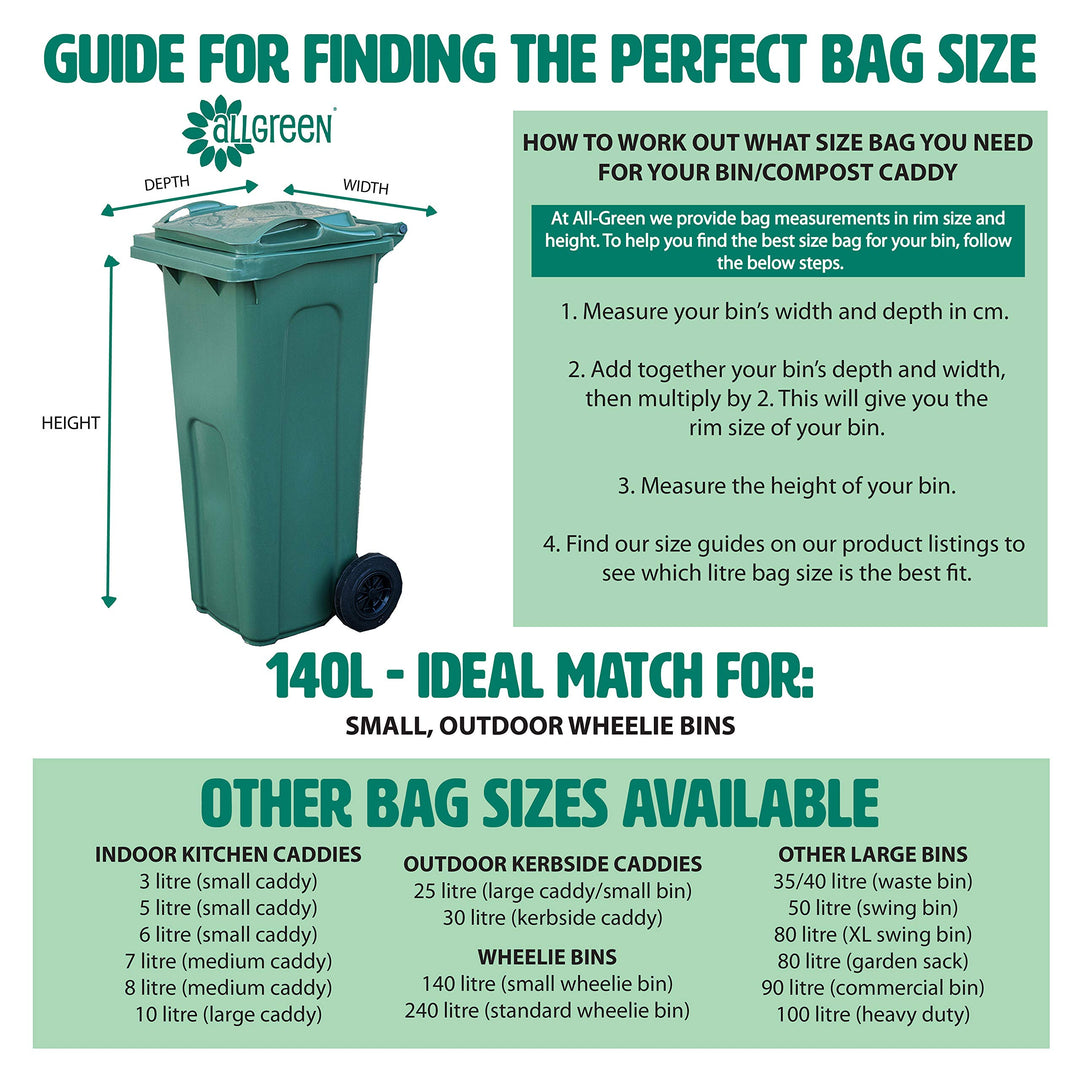 All-Green 140L Compostable Wheelie Bin Liners - 10 Bags with Composting Guide