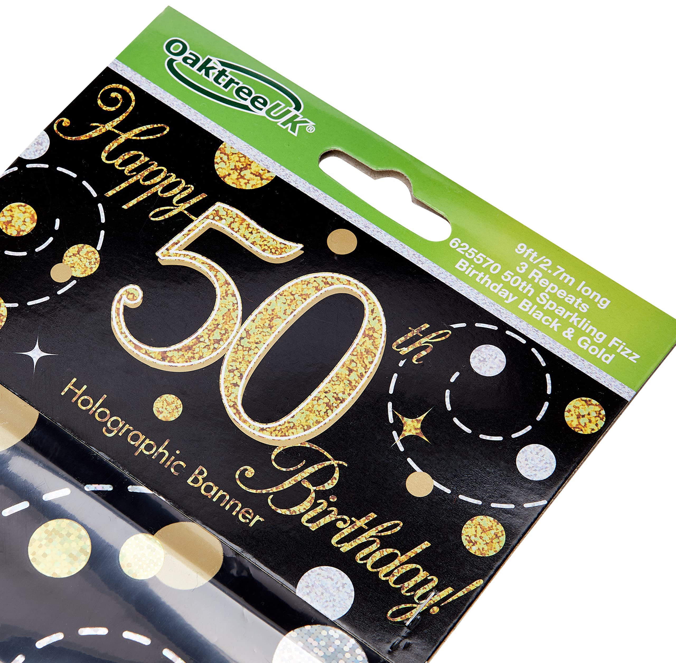 9ft Sparkling Fizz 50th Birthday Banner - Black & Gold Holographic 6