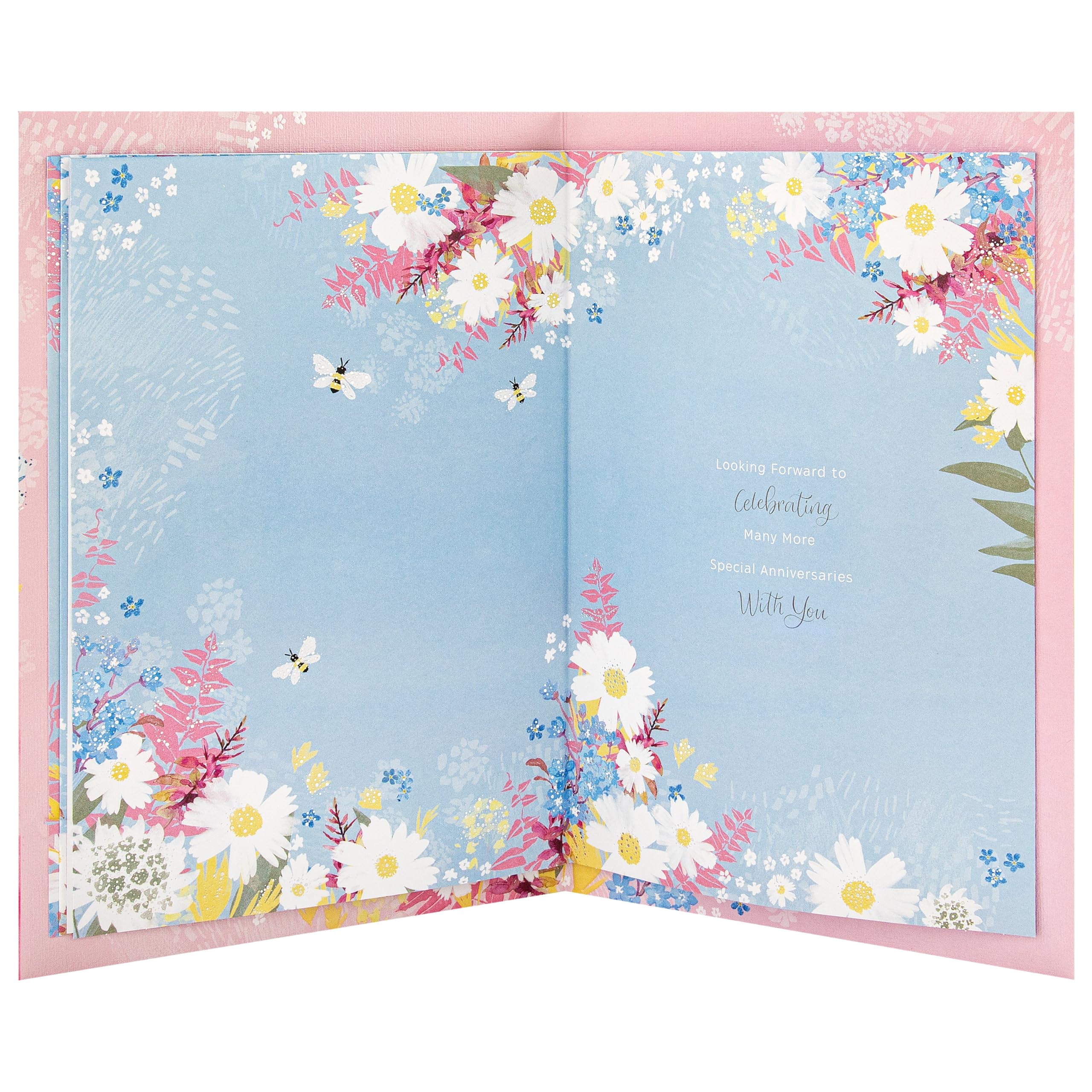 Hallmark Anniversary Card for Wife - Pink Florals Design with Raffia Bow & Foil Accents 4