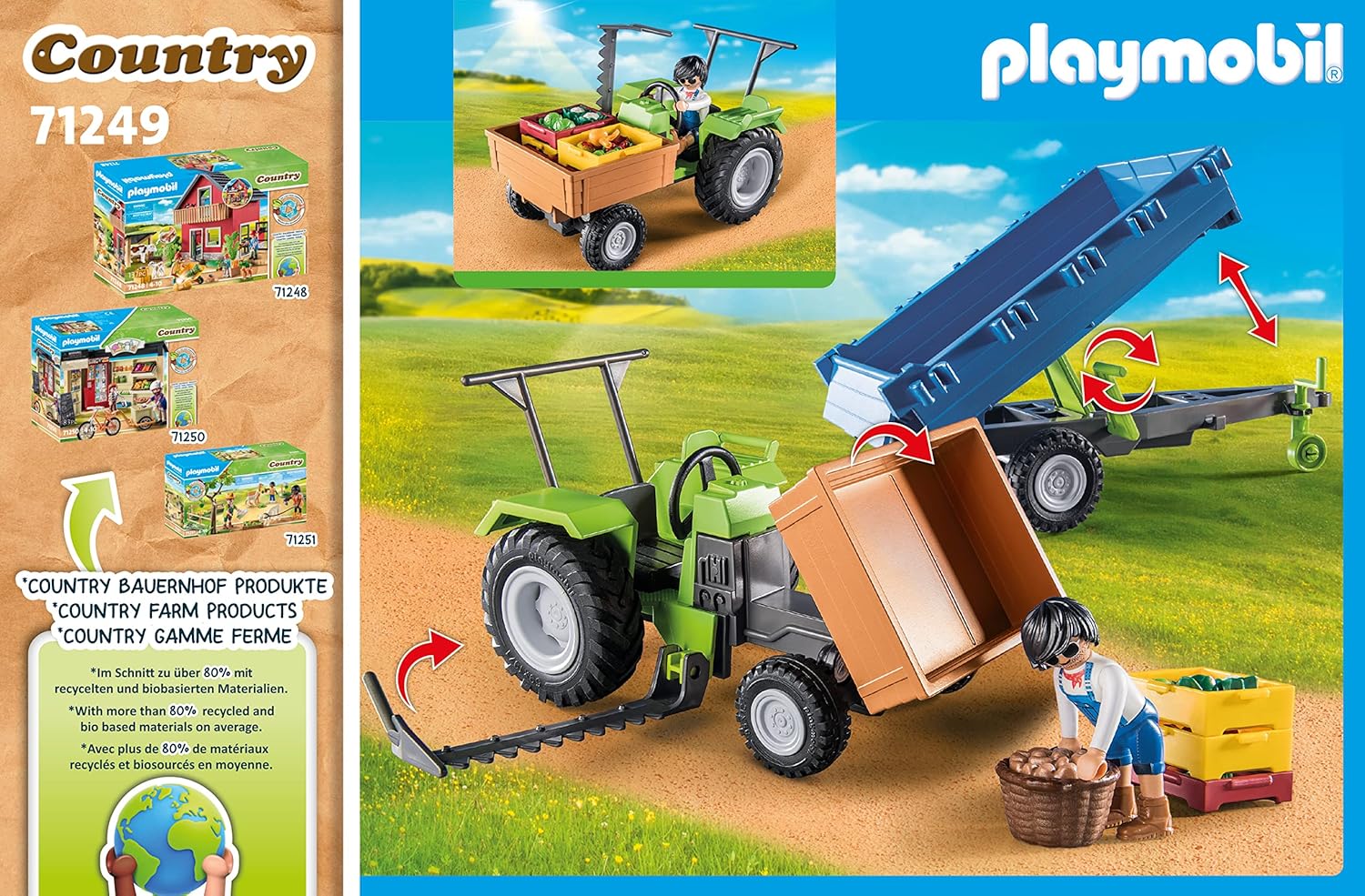 Playmobil Country Harvester Tractor with Trailer and Transport Boxes - Farm Playset for Kids 4+ 7