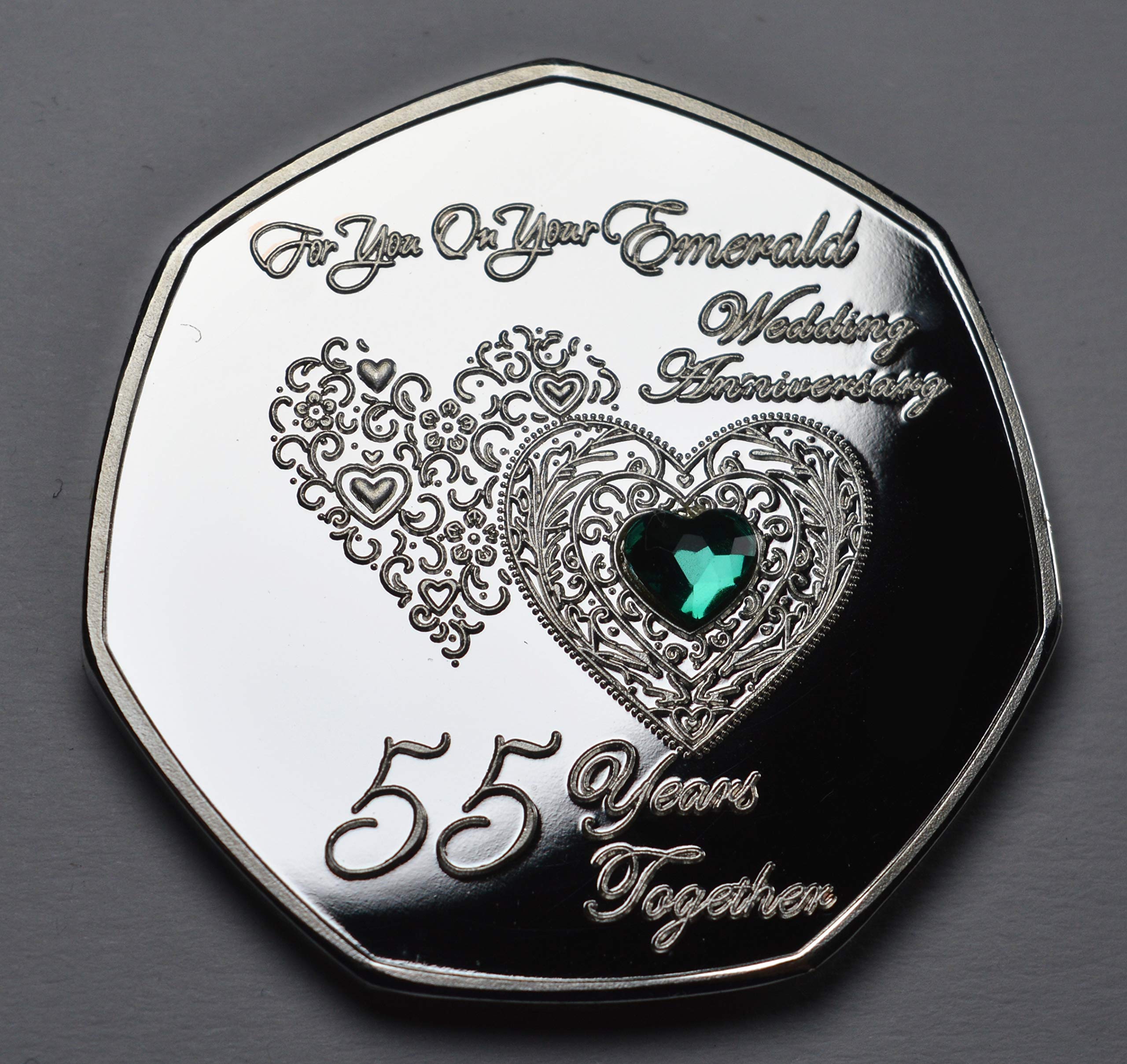 The Commemorative Coin Company 55th Emerald Wedding Anniversary Silver Commemorative Coin - .999 Silver Plated | 8g | 27mm Diameter 3