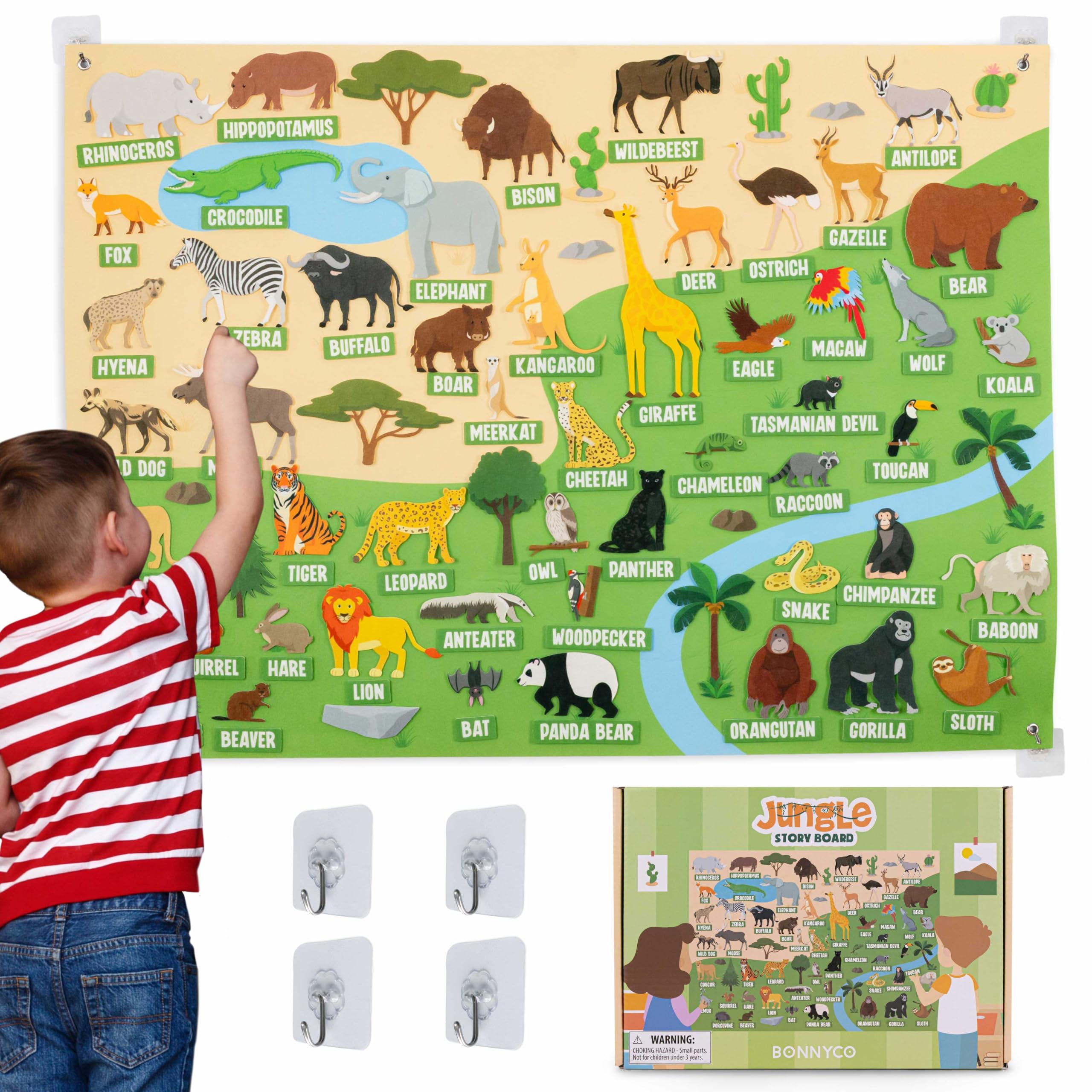 BONNYCO Jungle Animals Felt Board - 116 Pieces | Montessori Learning Toy | Ages 3+ 1