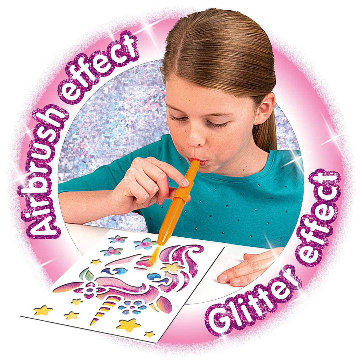 John Adams BLOPENS Sparkling Unicorn Activity Set - Airbrush & Glitter Effects | Ages 4+ 5